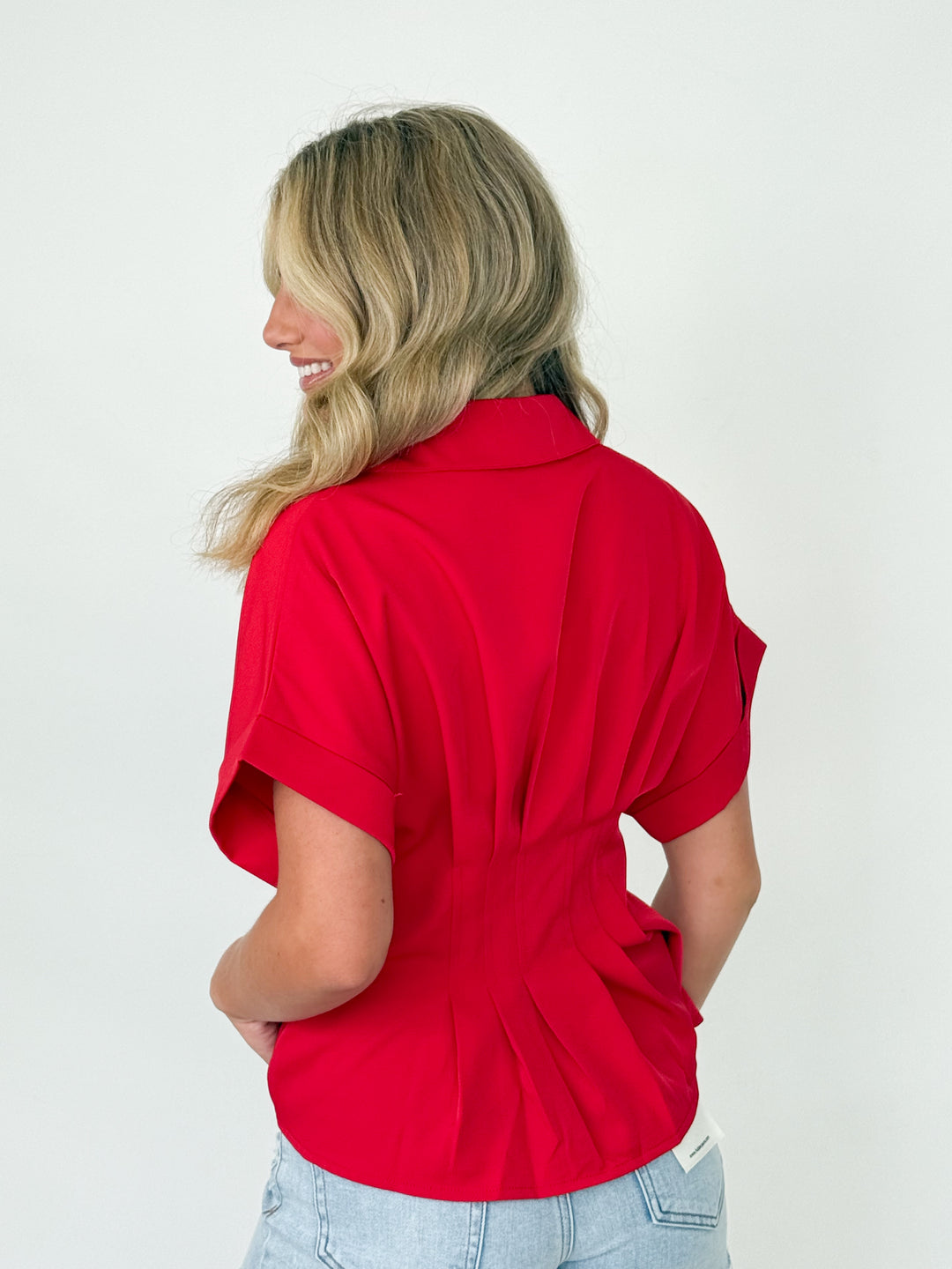 Noa - Button Down Fitted Blouse (Red)