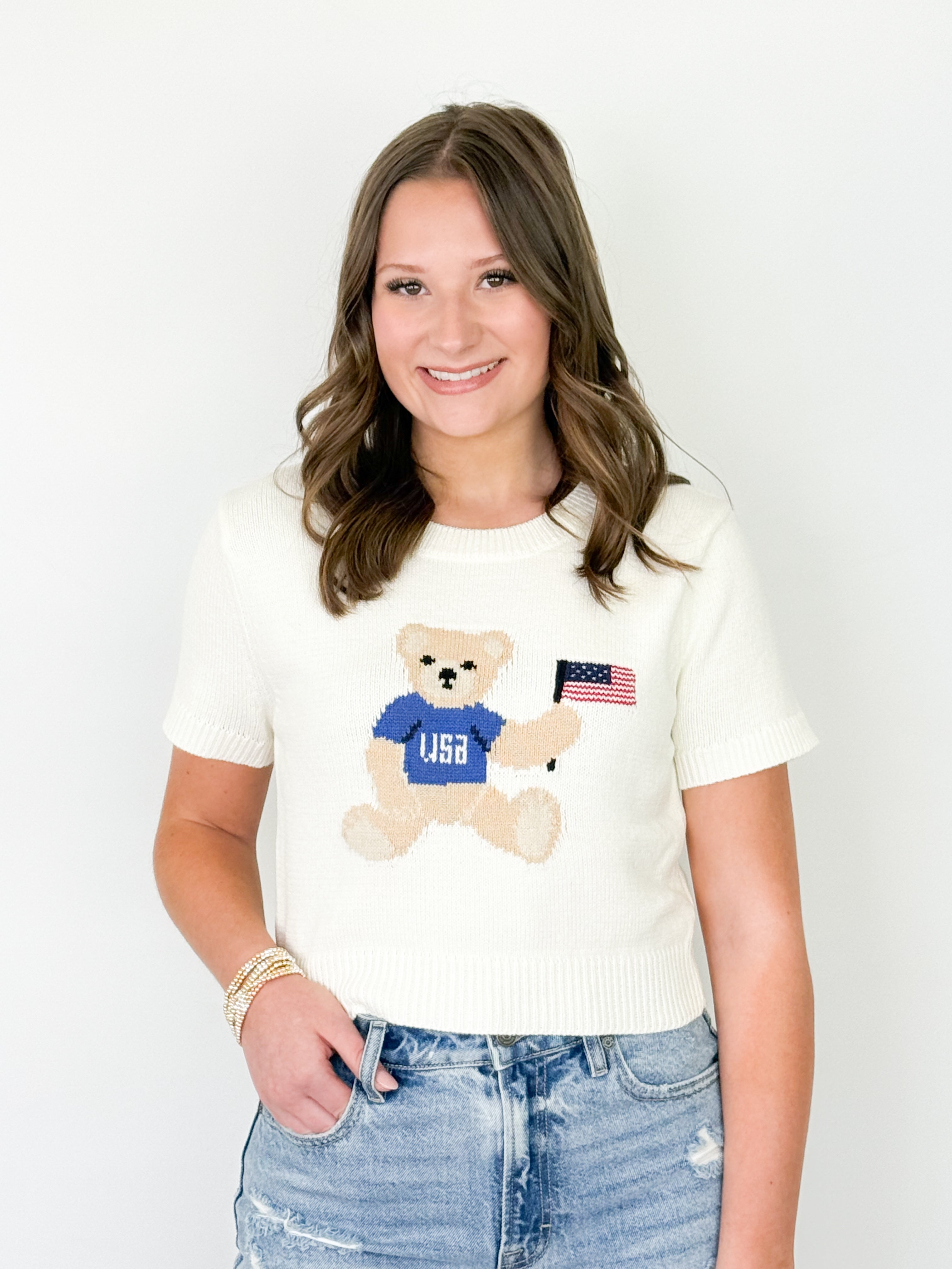 Summer - USA Flag Teddy Bear Sweater