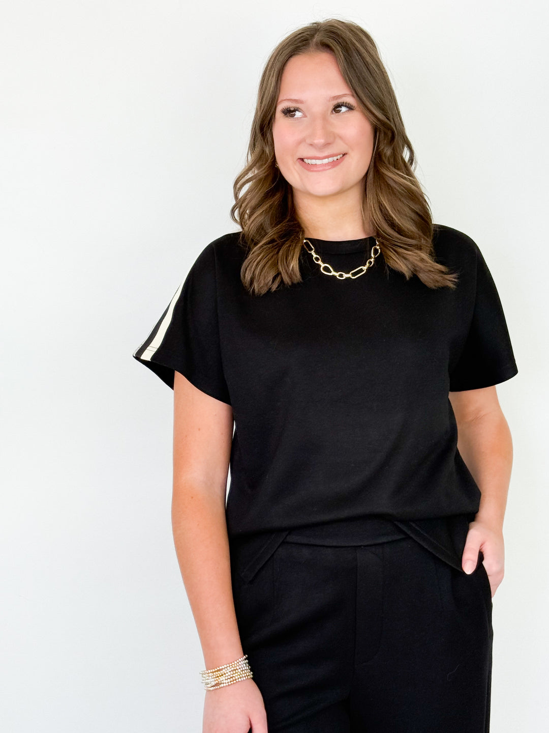 Tracey - Black Striped Pant Set