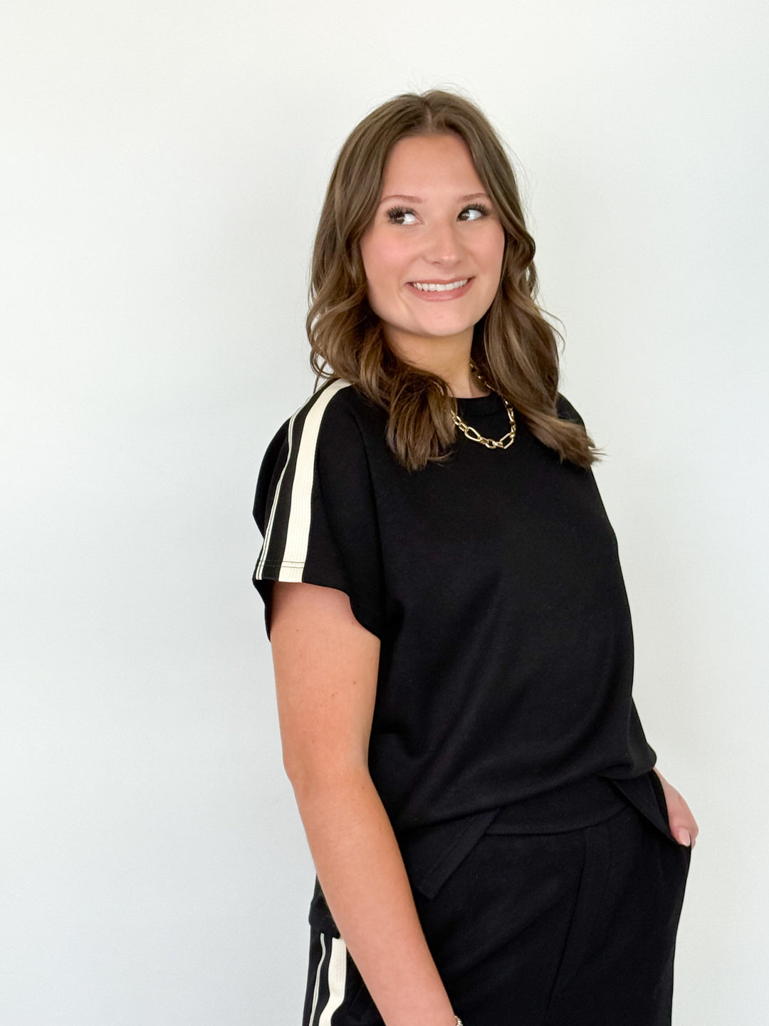 Tracey - Black Striped Pant Set