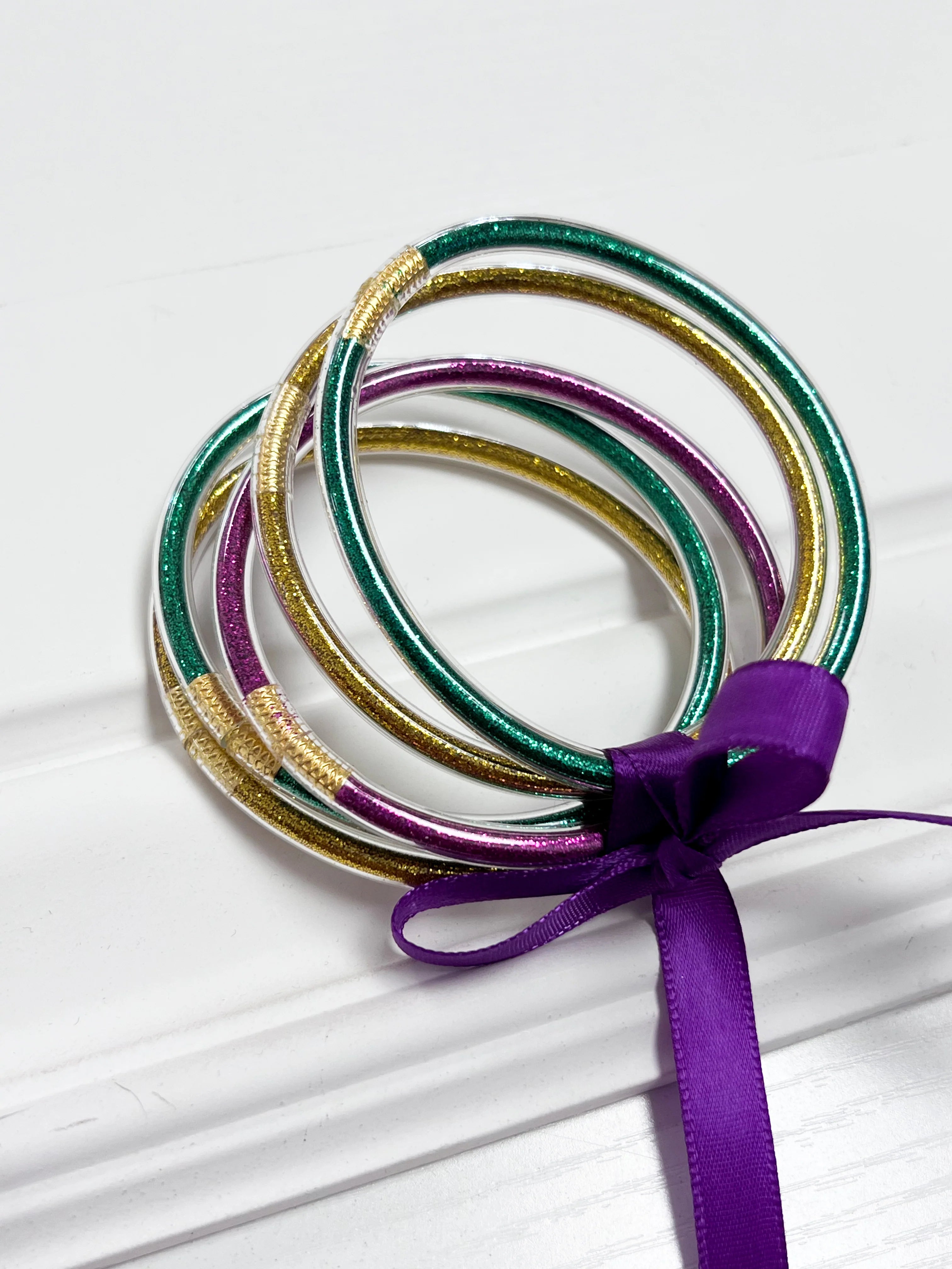Mardi Gras Colored Bangle Bracelets Set of 5