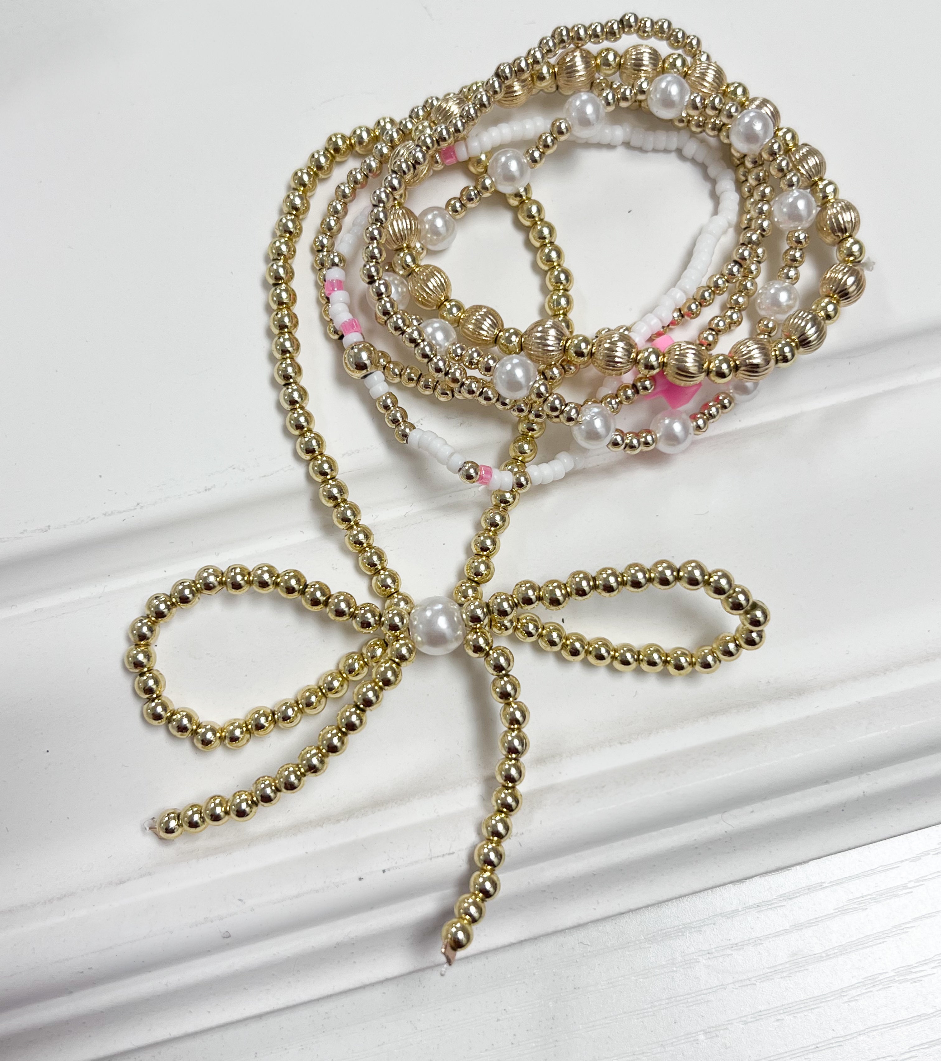 Beaded Bow Bracelet Set of 6