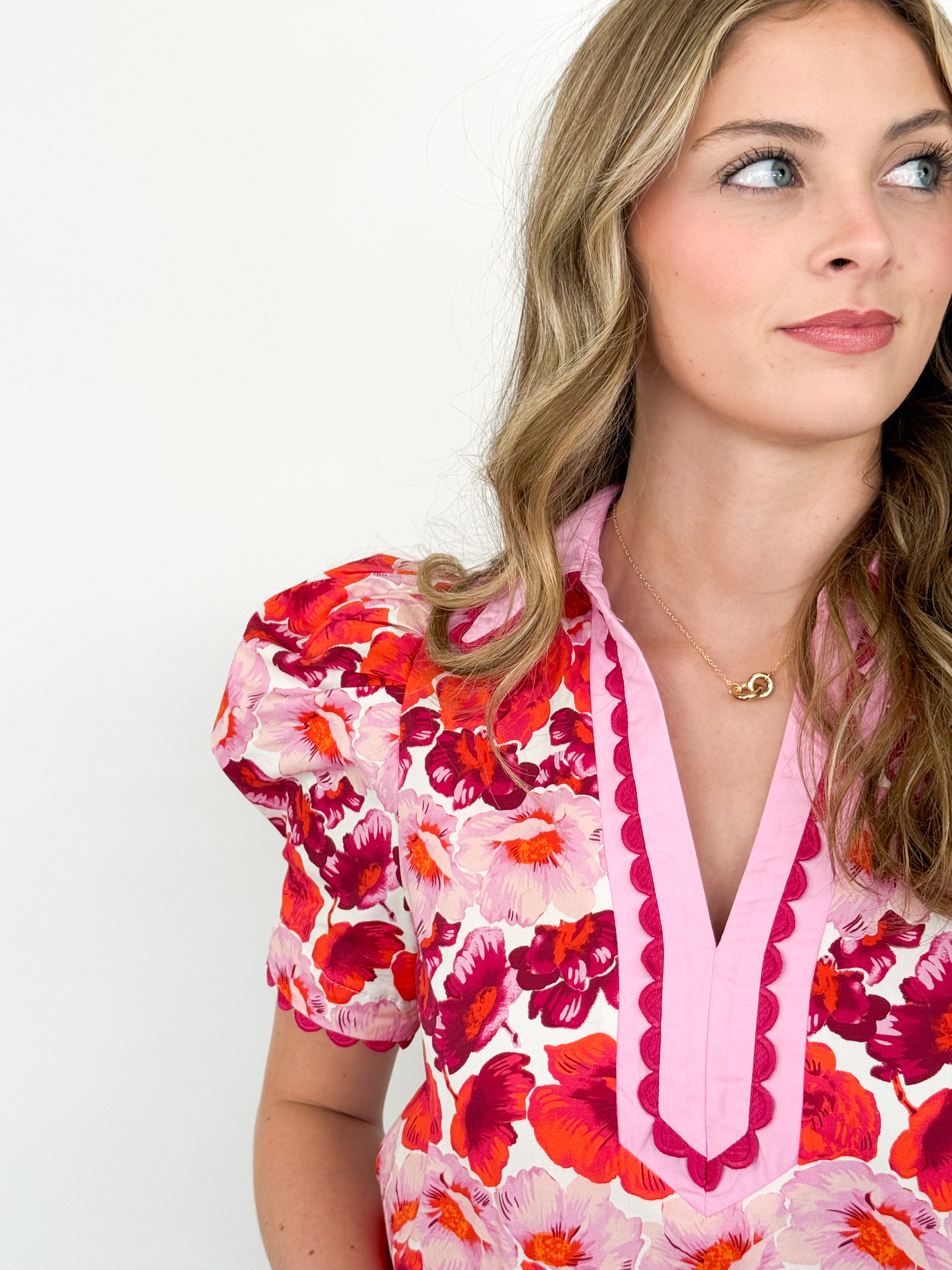 Misty - Pink Floral V Neck Top