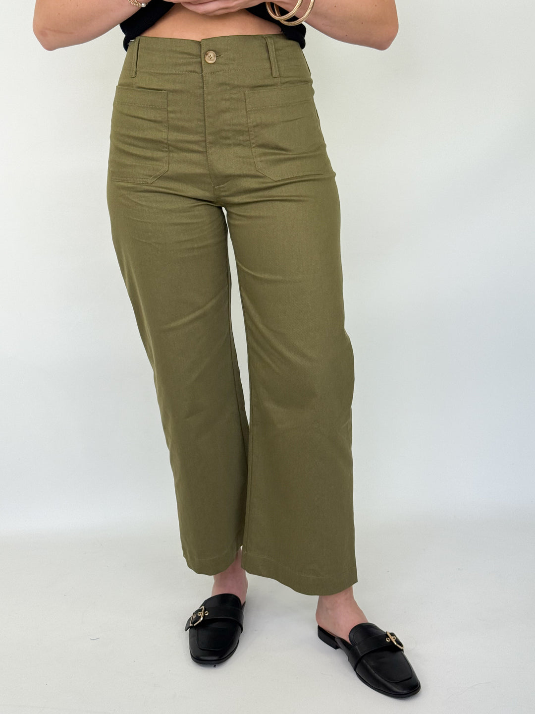 Lasarah - Ankle Cropped Pants (Olive Green)