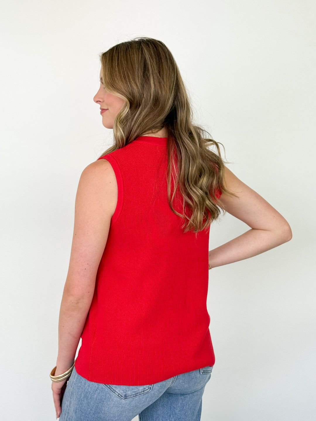 Laura - Button Down Knit Top (Red)