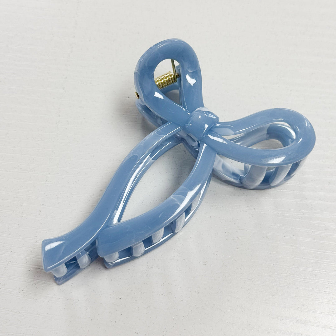 Carrie - Blue Marble Bow Claw Clip