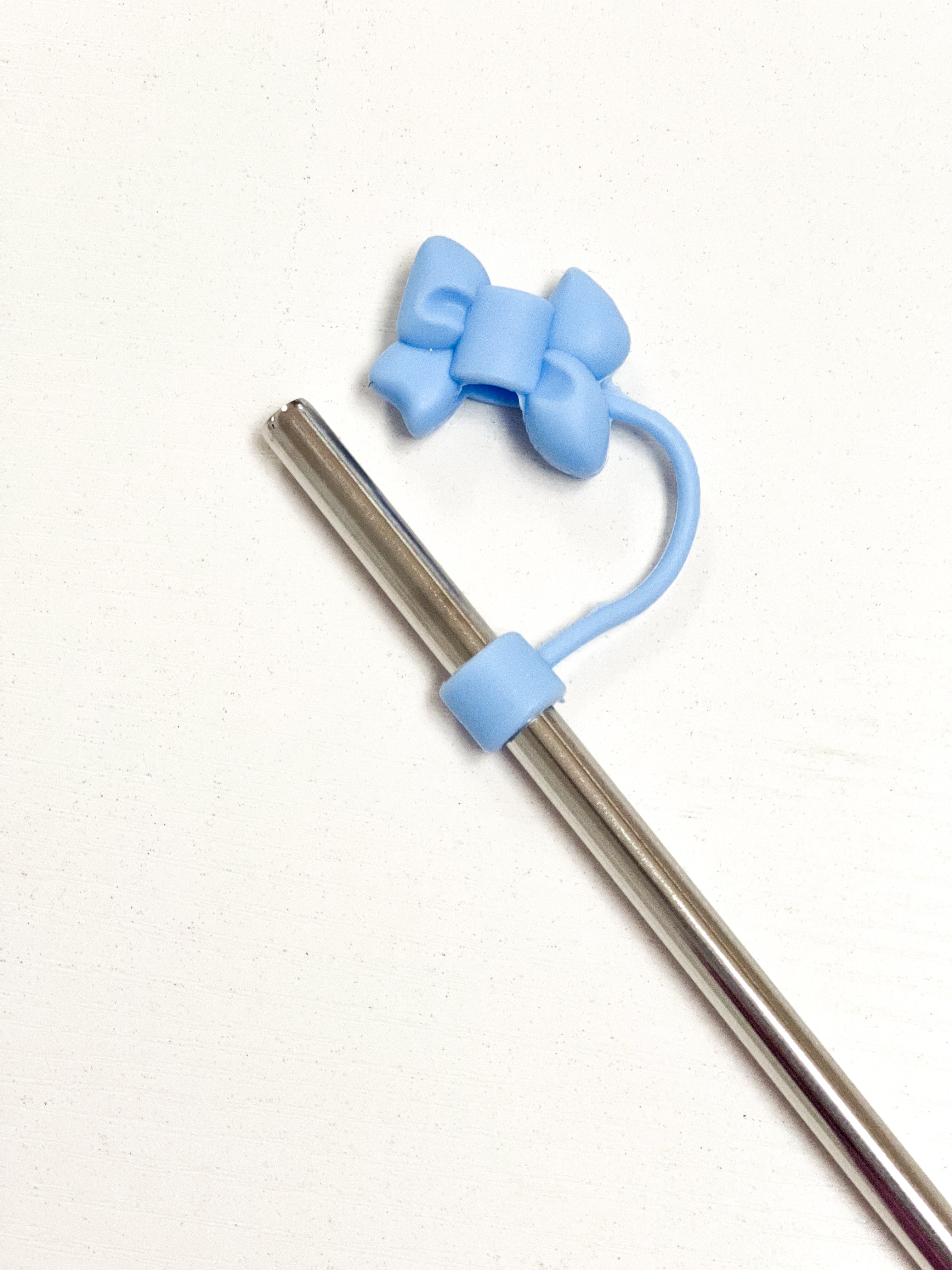 Straw Topper - Powder Blue Bow