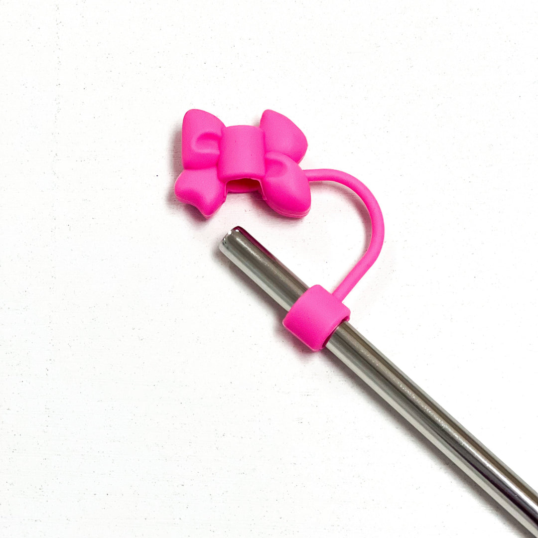 Straw Topper - Hot Pink Bow