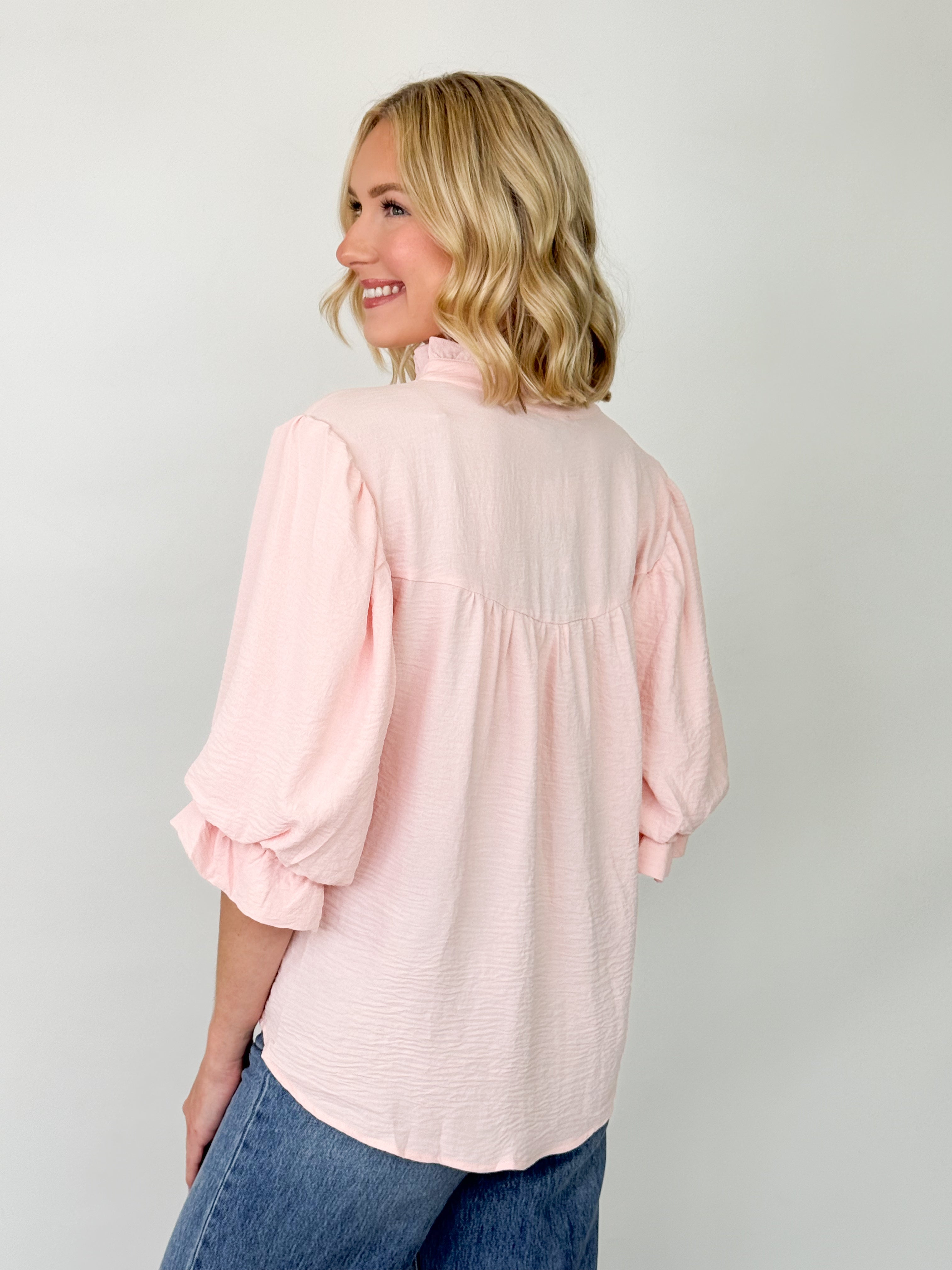 Sally - 3/4 Balloon Sleeve Blouse (Pink)
