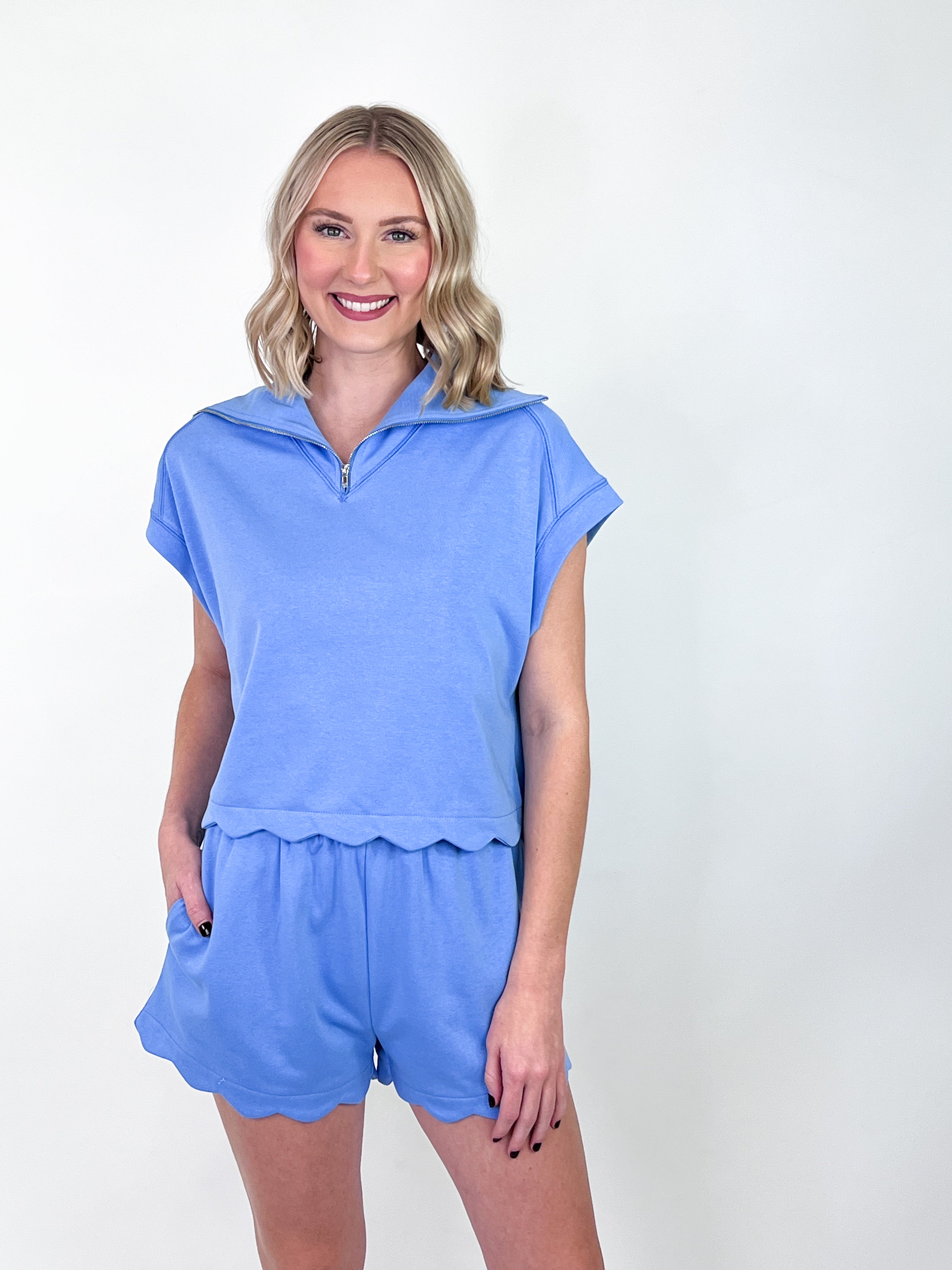 Charlotte - Blue Scallop Hem Short Set