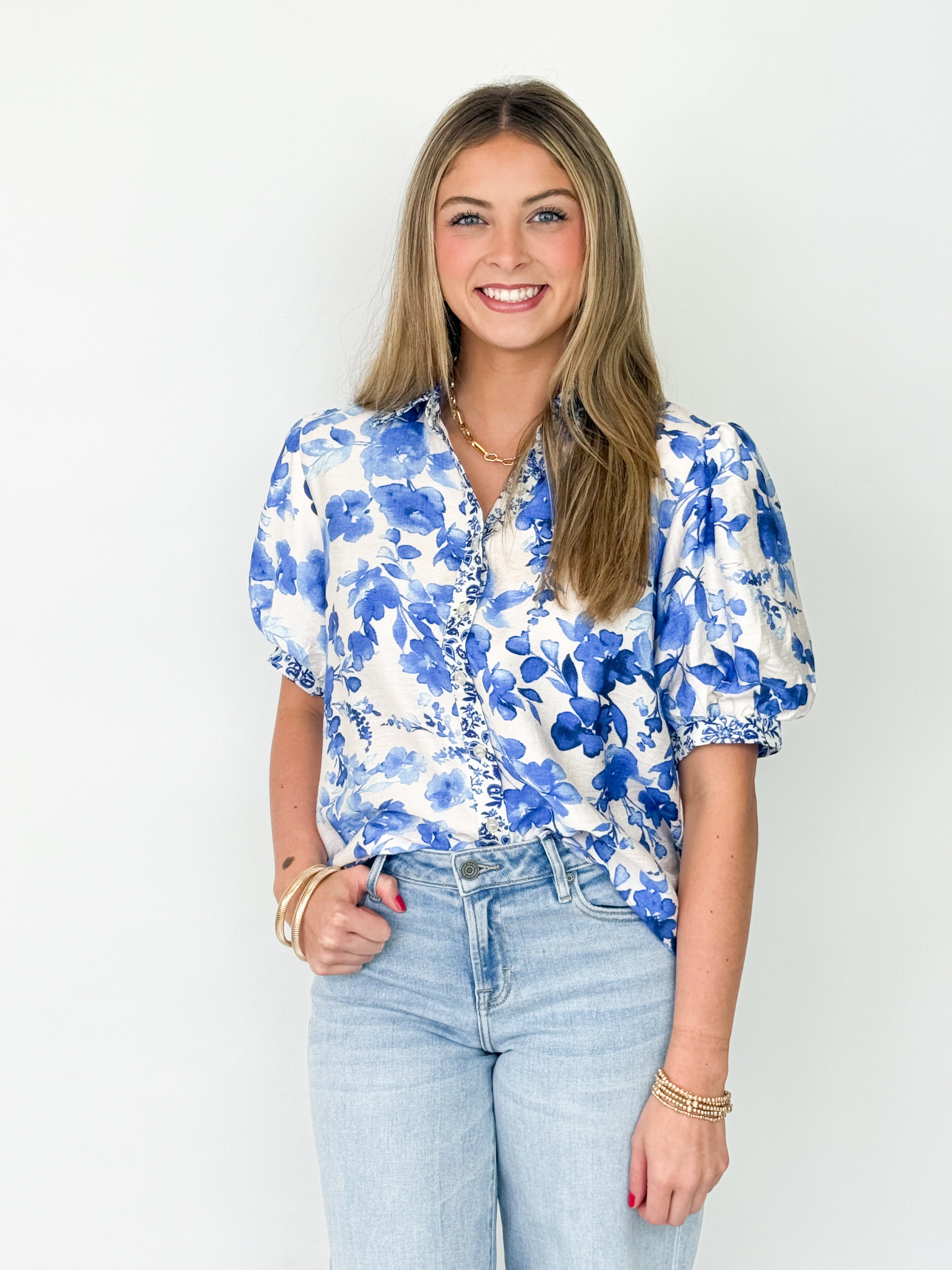 Belinda - Royal Blue Floral Top