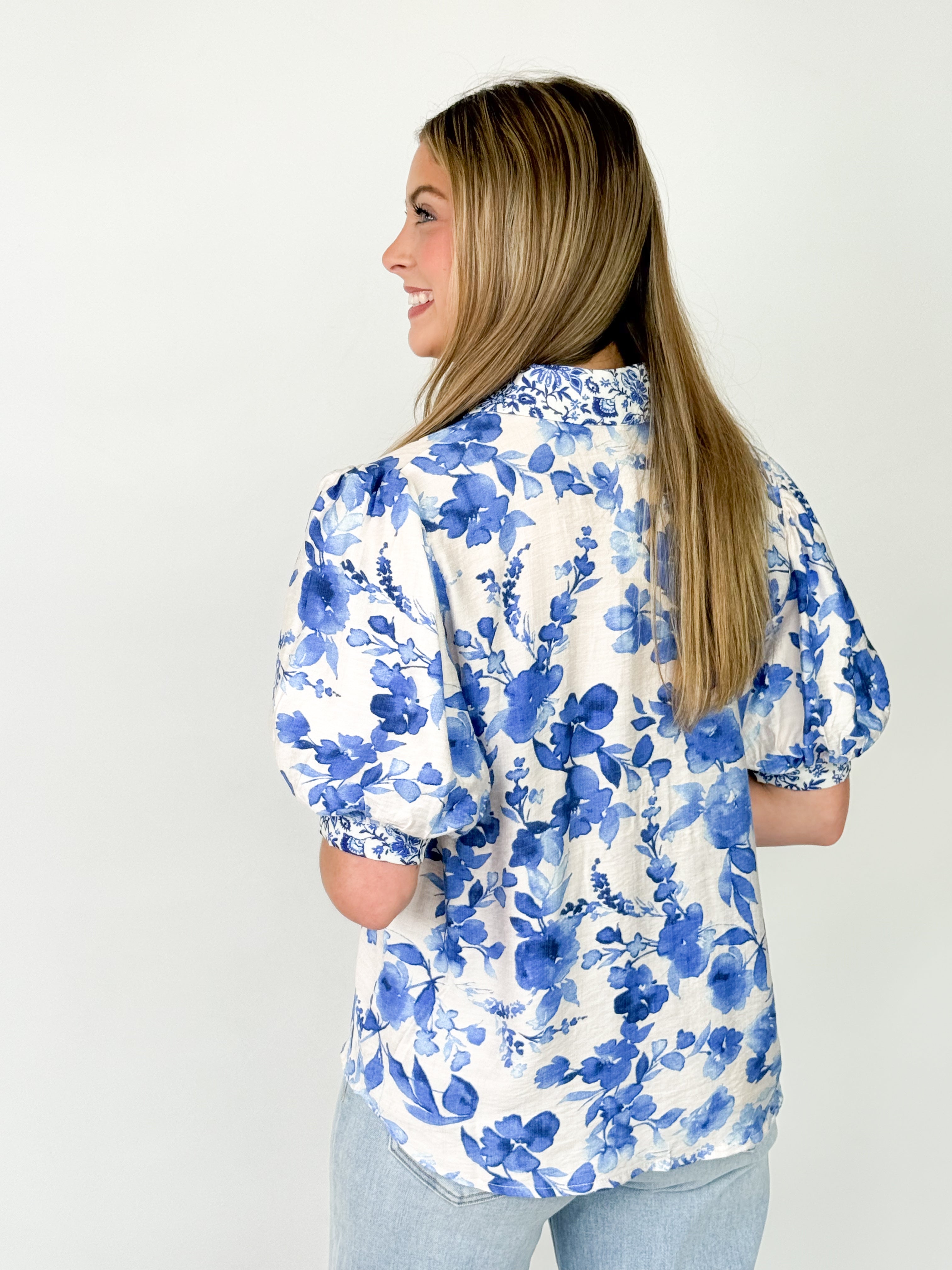 Belinda - Royal Blue Floral Top