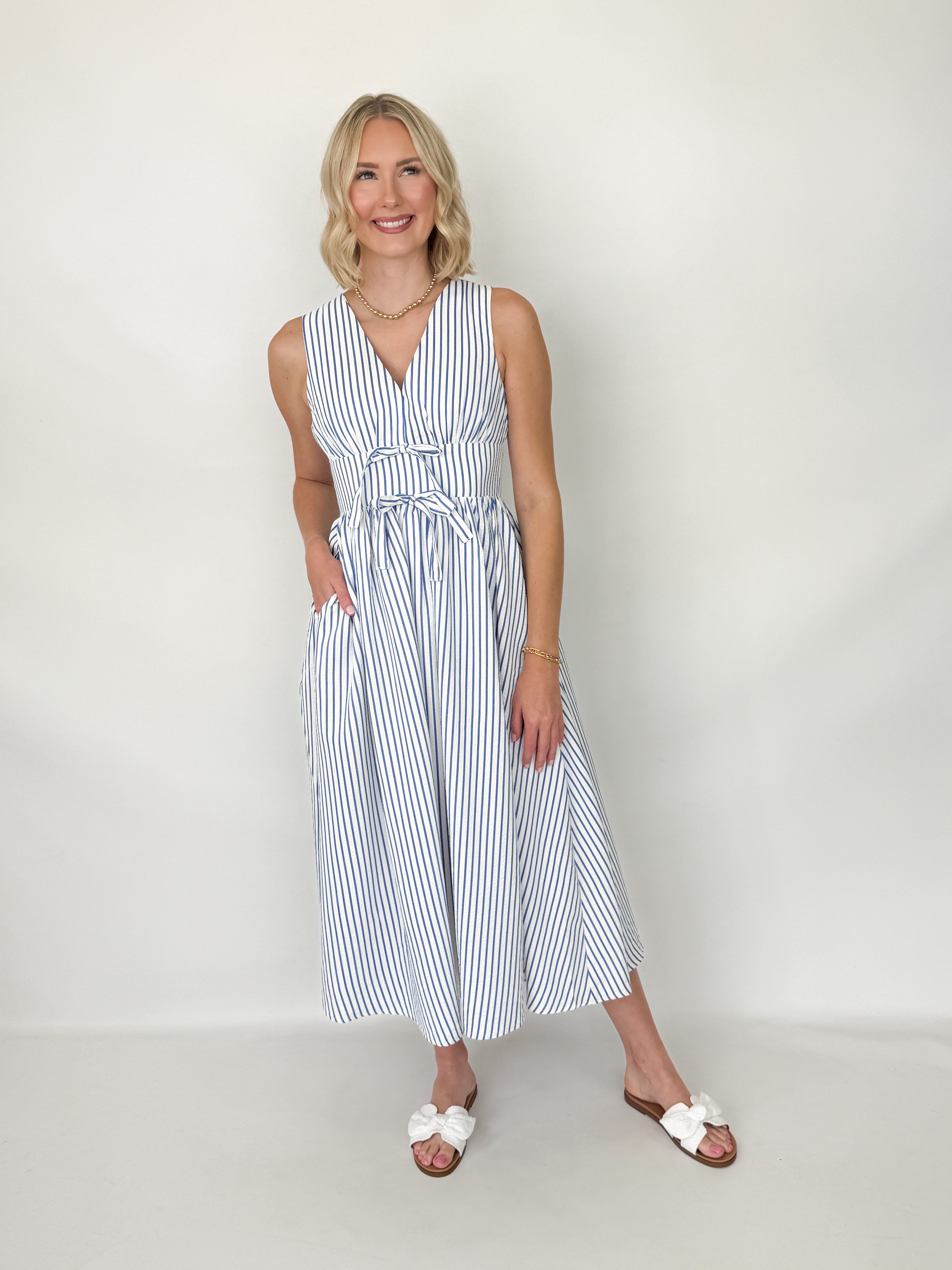 Blakely - Blue Striped Sleeveless Maxi Dress