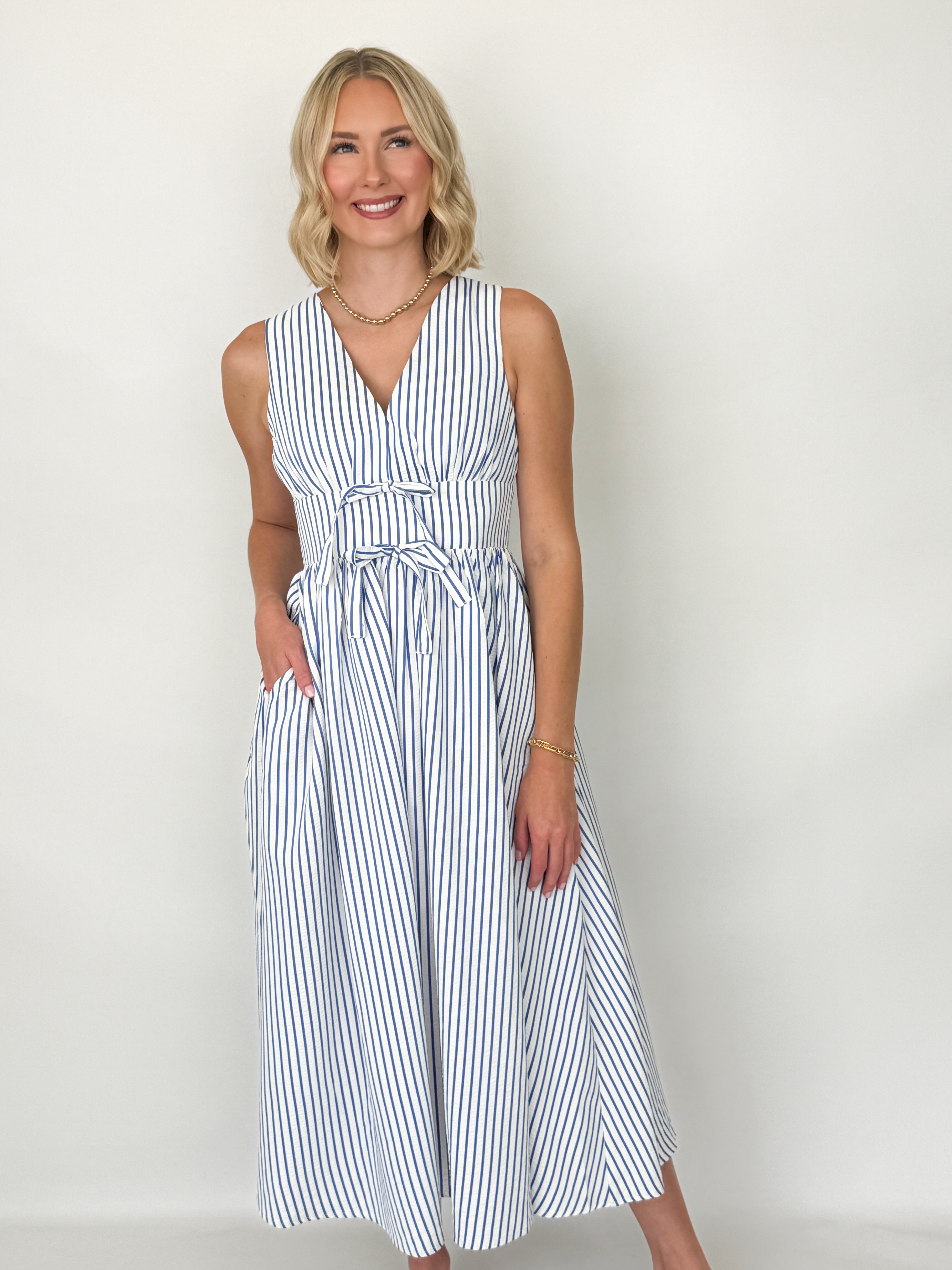 Blakely - Blue Striped Sleeveless Maxi Dress