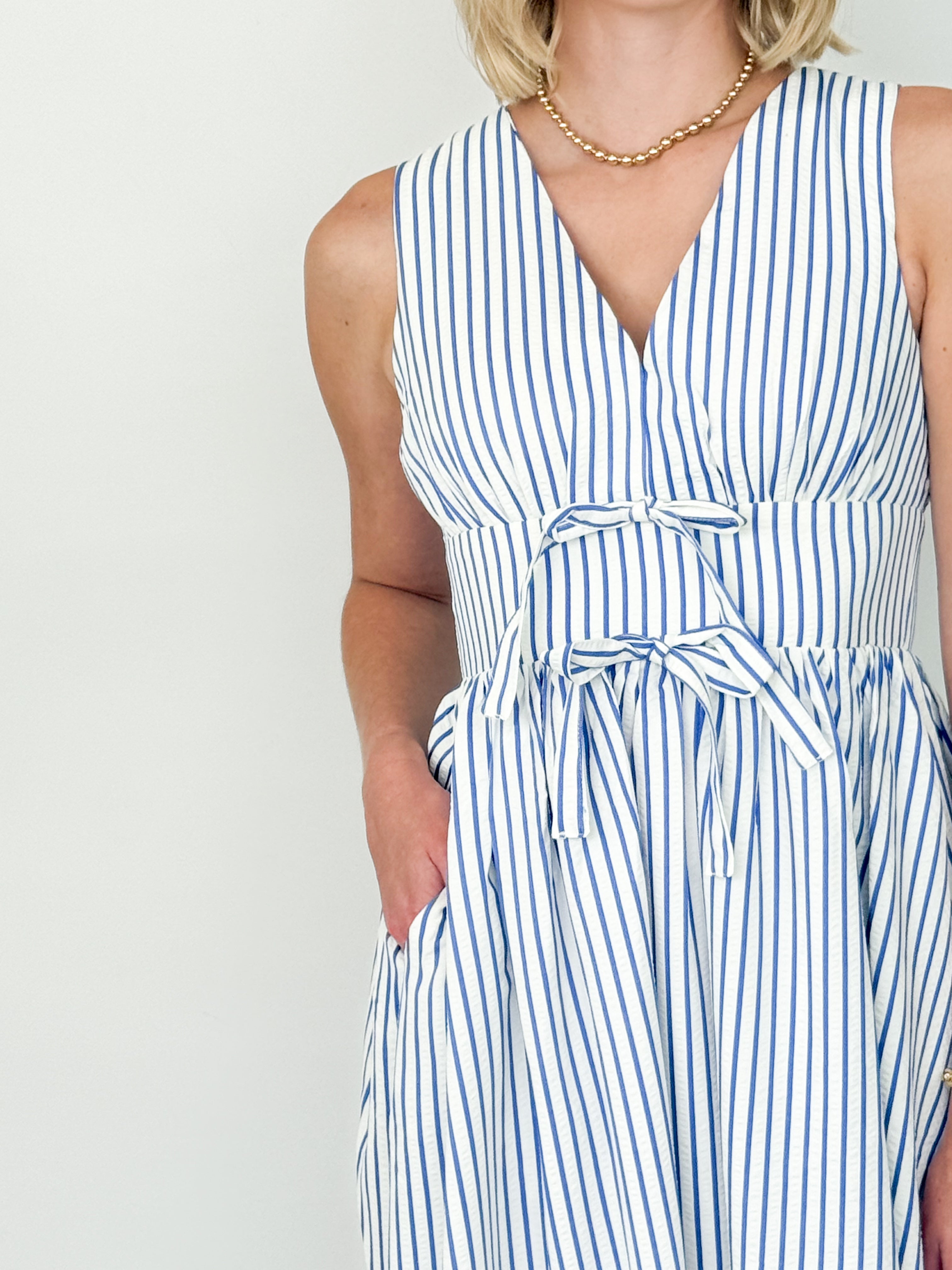 Blakely - Blue Striped Sleeveless Maxi Dress