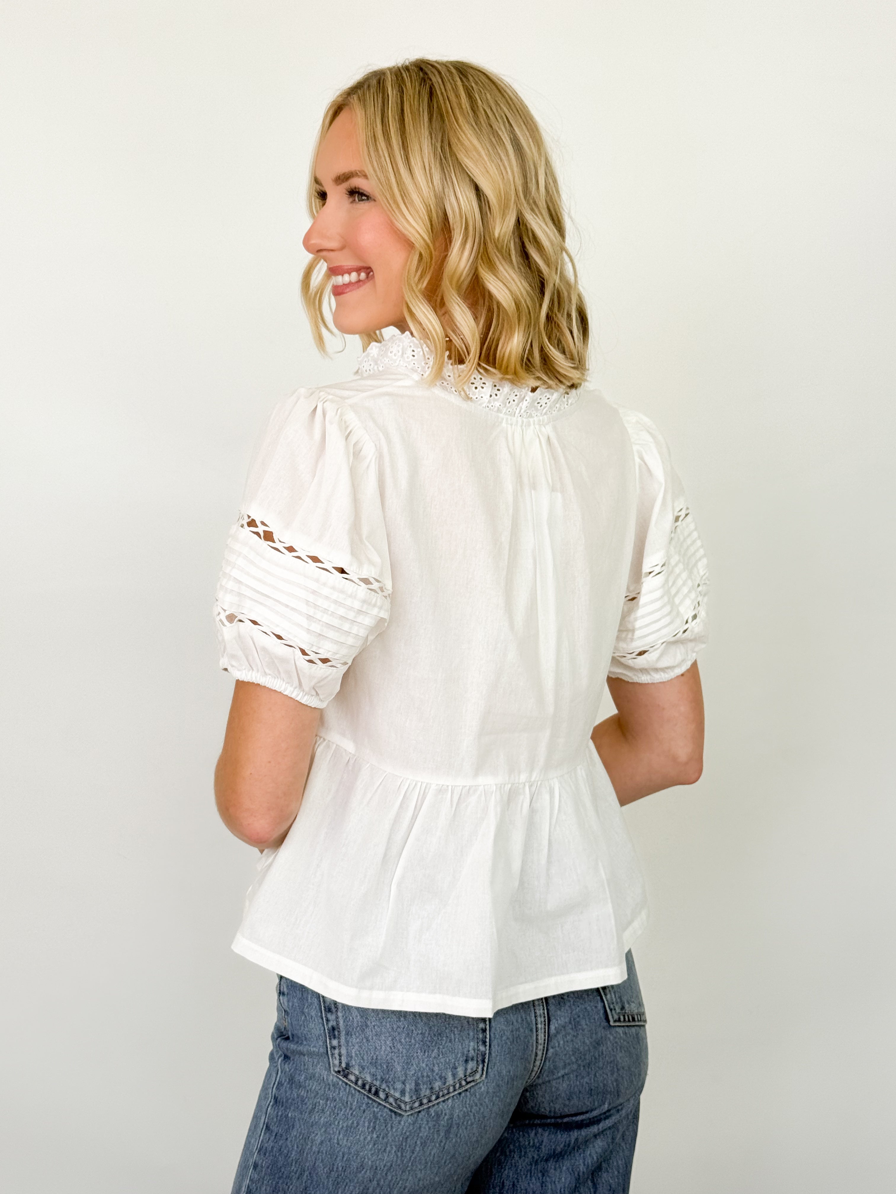 June - White Babydoll Ruffle Top