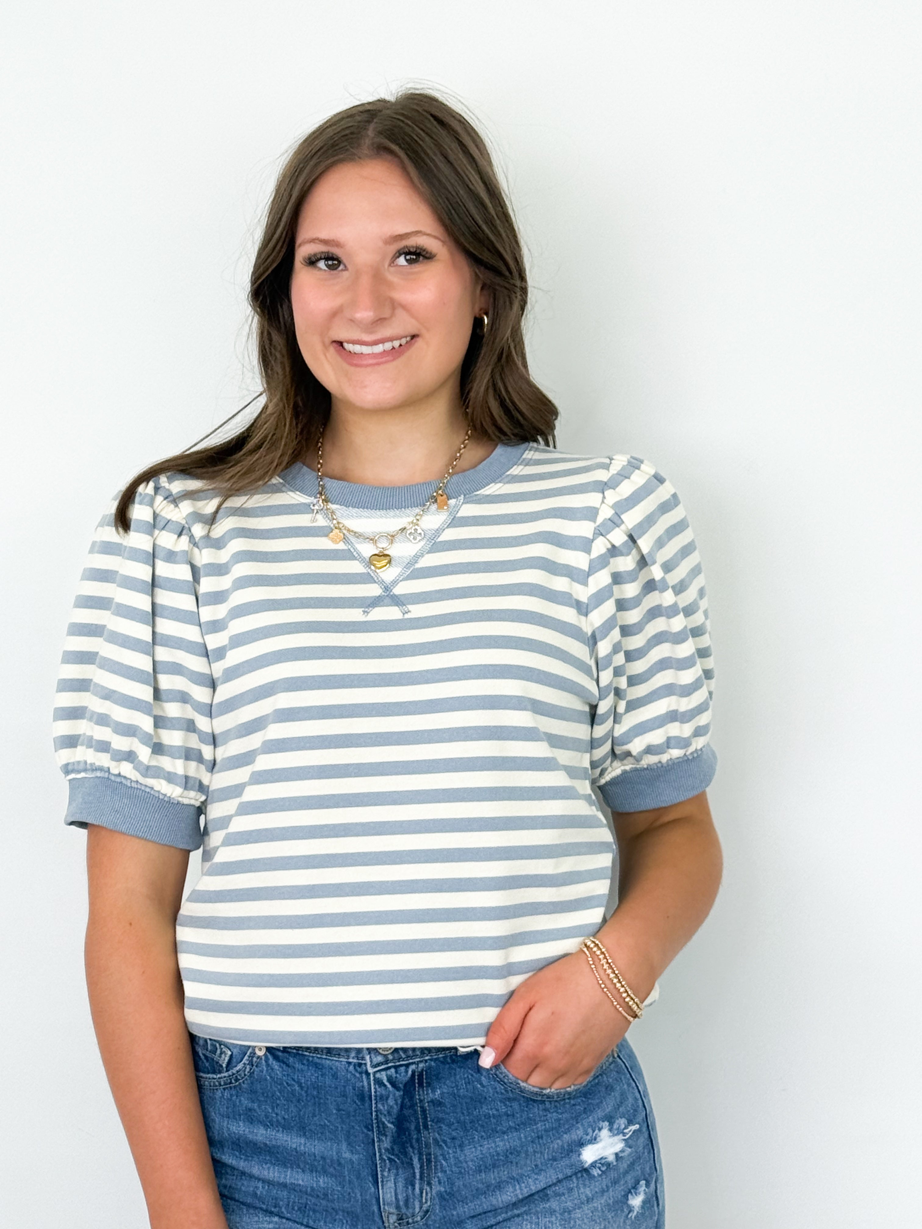 Ashley - Light Blue Striped Top