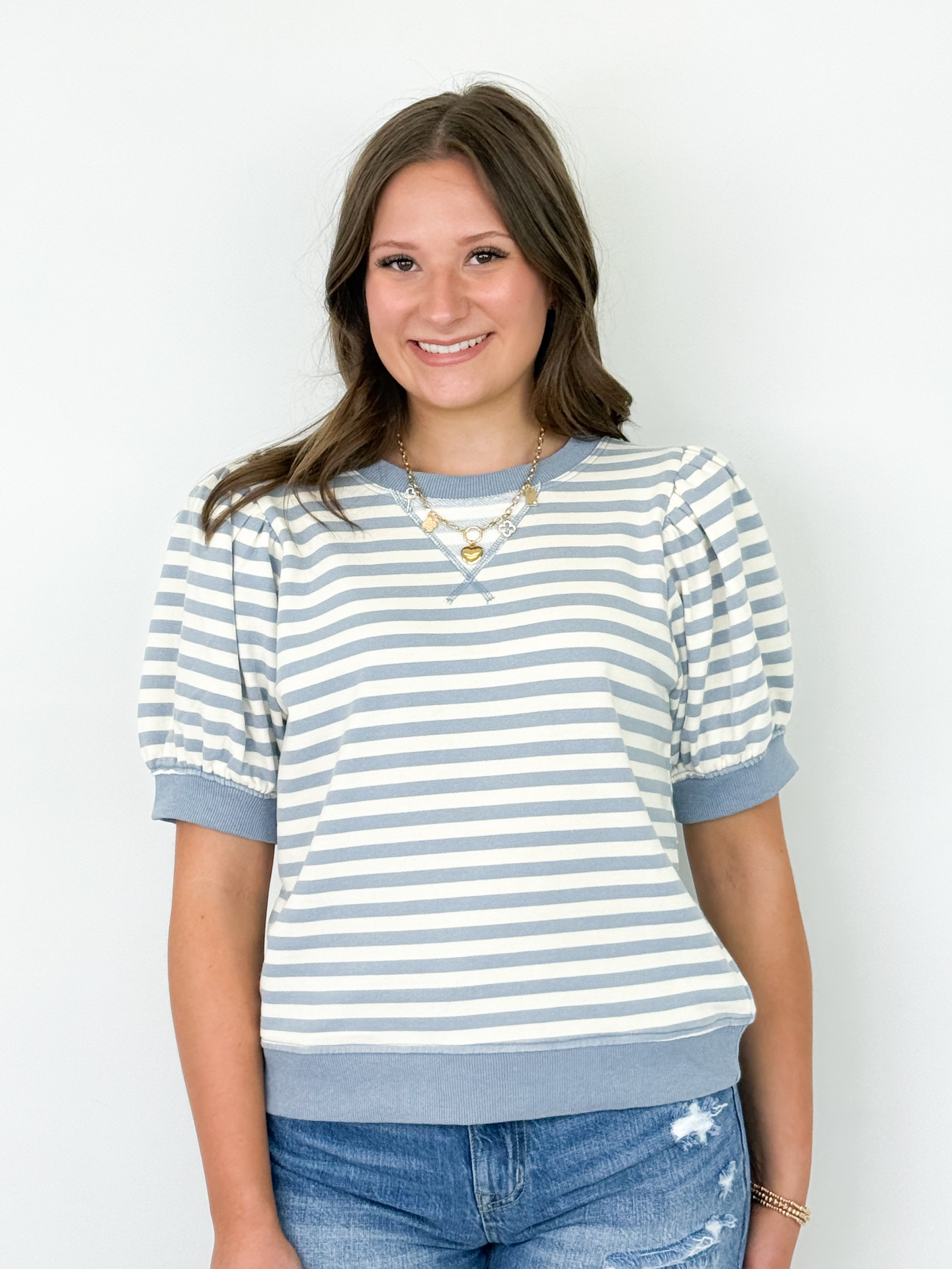 Ashley - Light Blue Striped Top