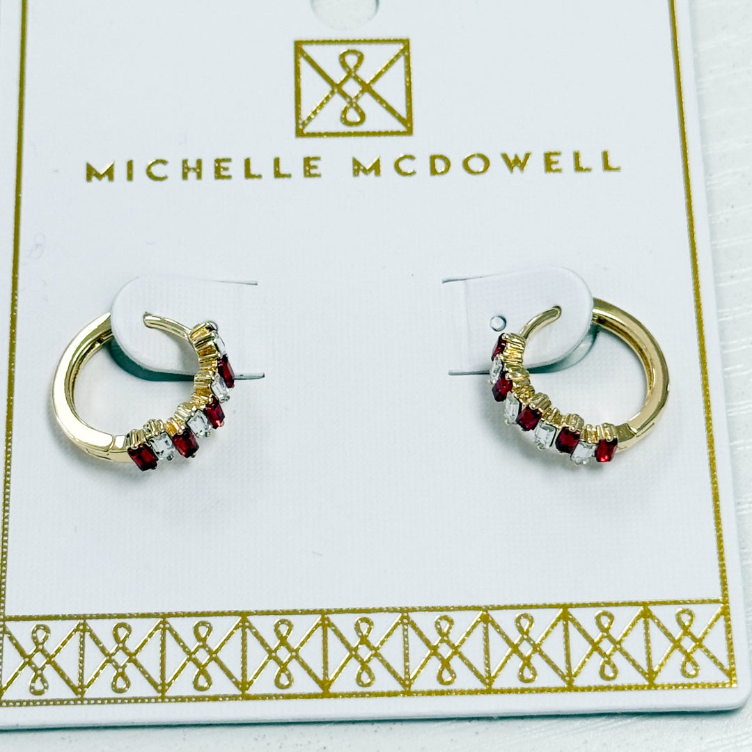 Kay - Baguette Huggie Hoop Earrings (Crimson & Clear)