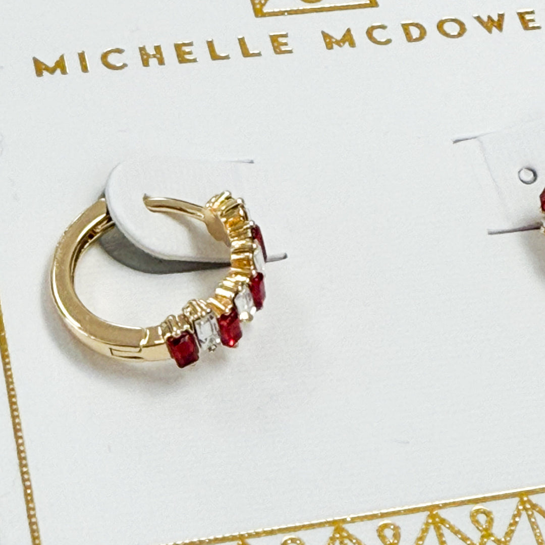 Kay - Baguette Huggie Hoop Earrings (Crimson & Clear)
