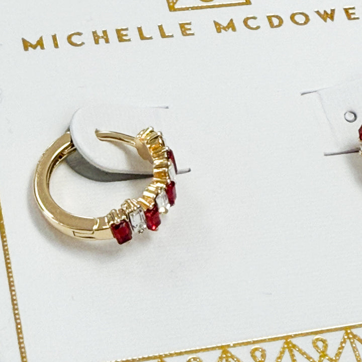 Kay - Baguette Huggie Hoop Earrings (Crimson & Clear)