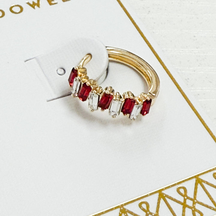 Kay - Baguette Huggie Hoop Earrings (Crimson & Clear)