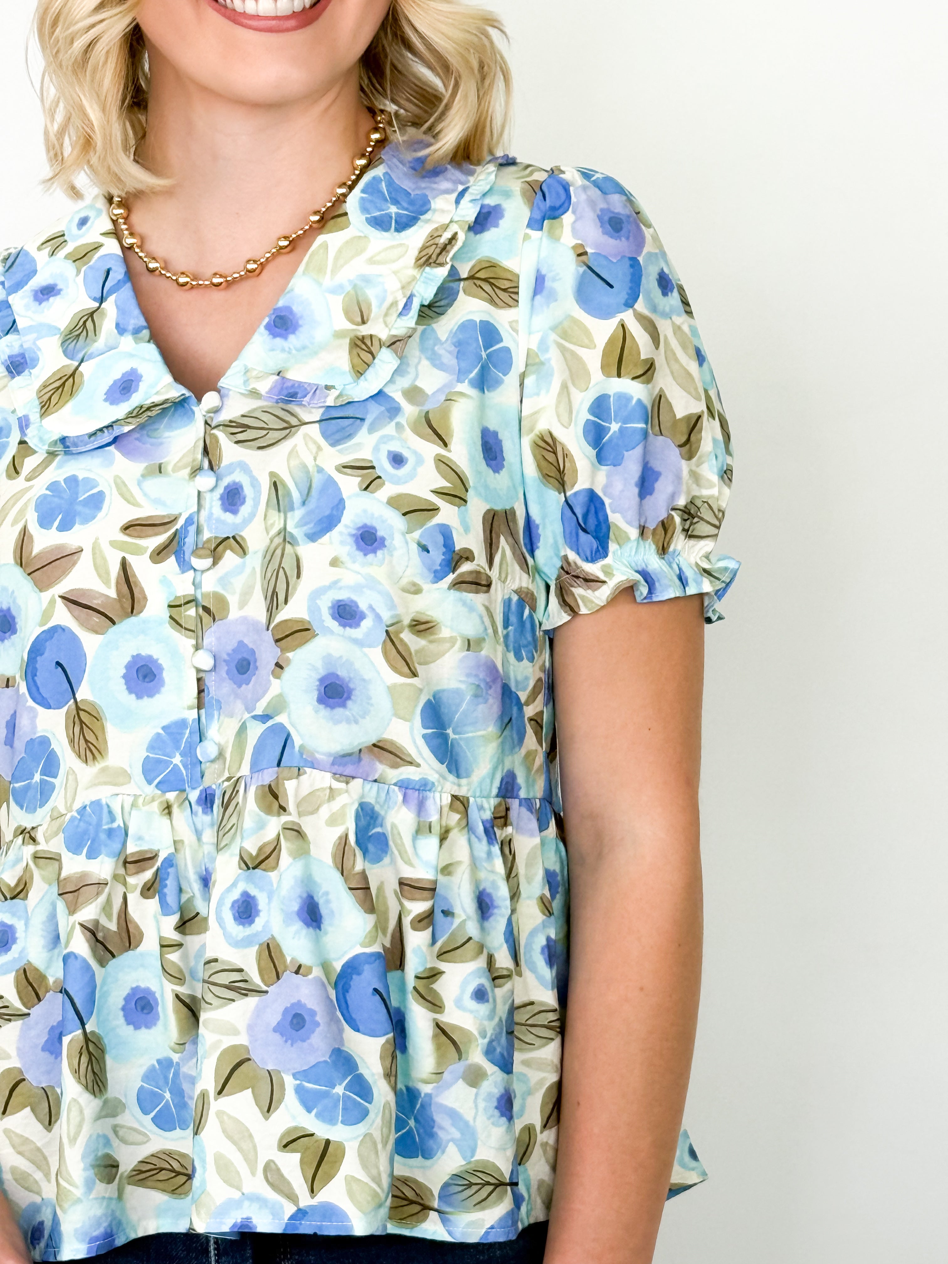 Erin - Floral Short Sleeve Collared Blouse