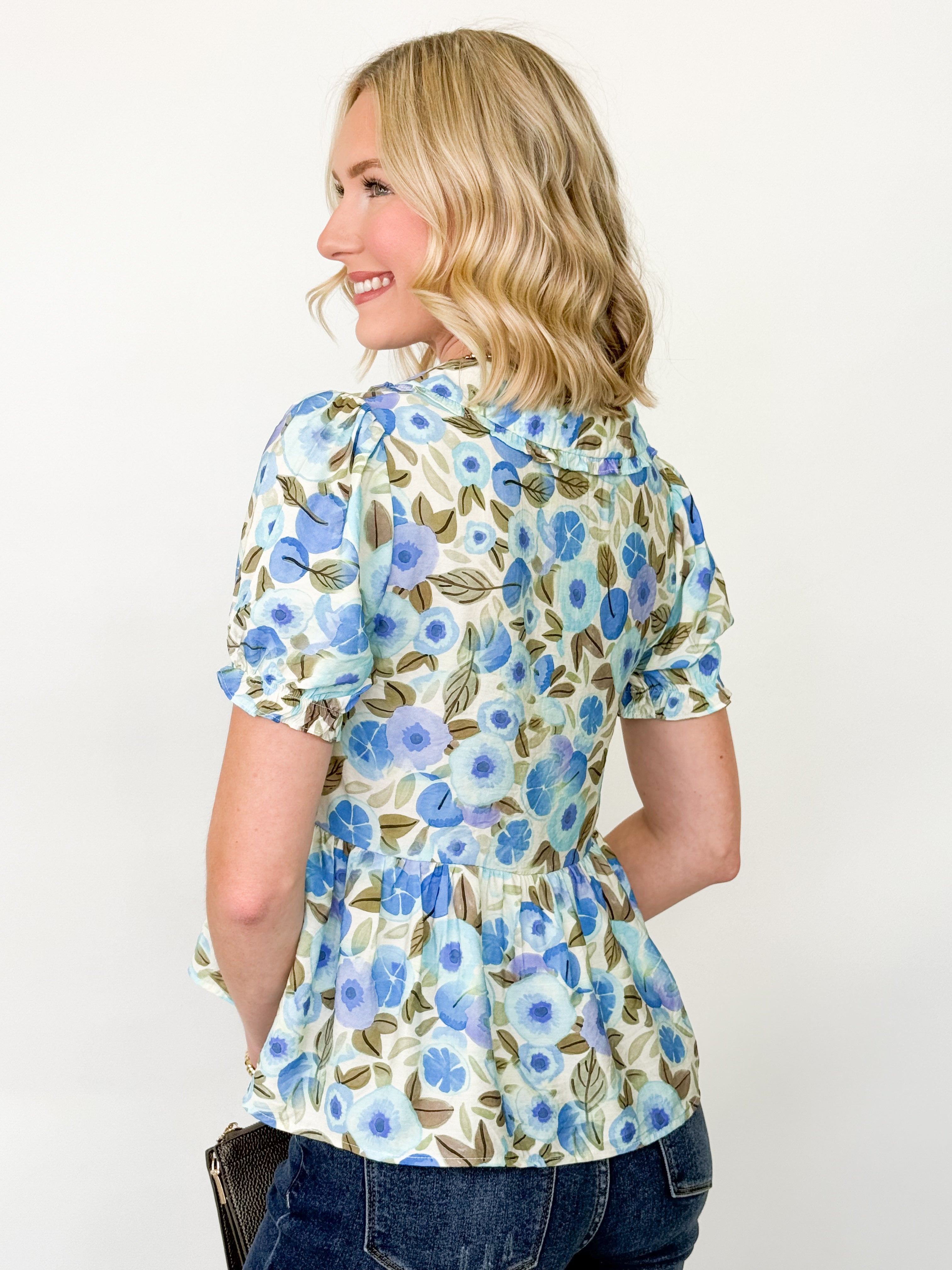 Erin - Floral Short Sleeve Collared Blouse