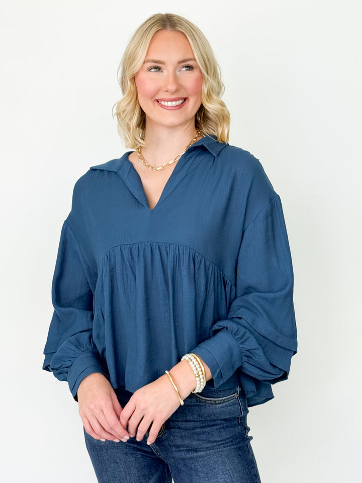 Indy - Long Sleeve Oversized Peplum Blouse