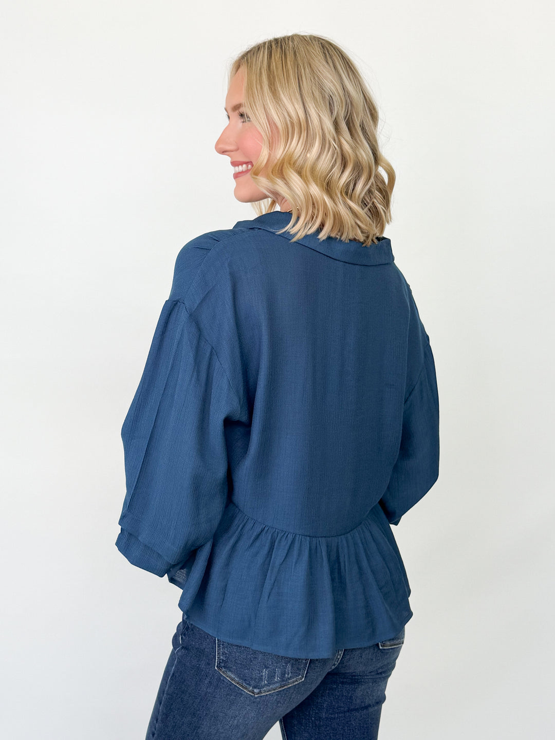 Indy - Long Sleeve Oversized Peplum Blouse