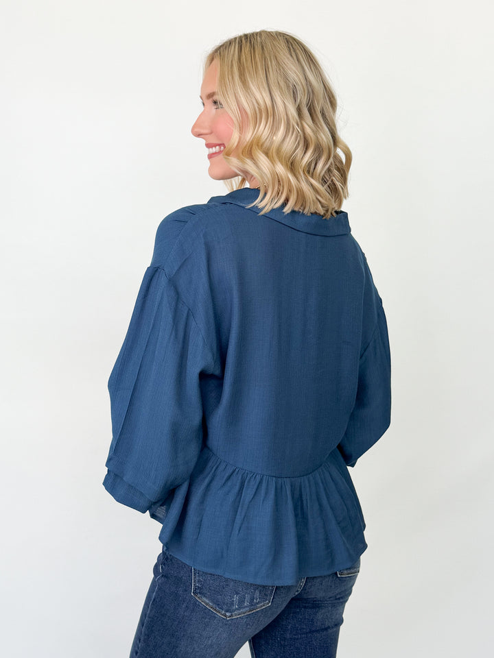 Indy - Long Sleeve Oversized Peplum Blouse
