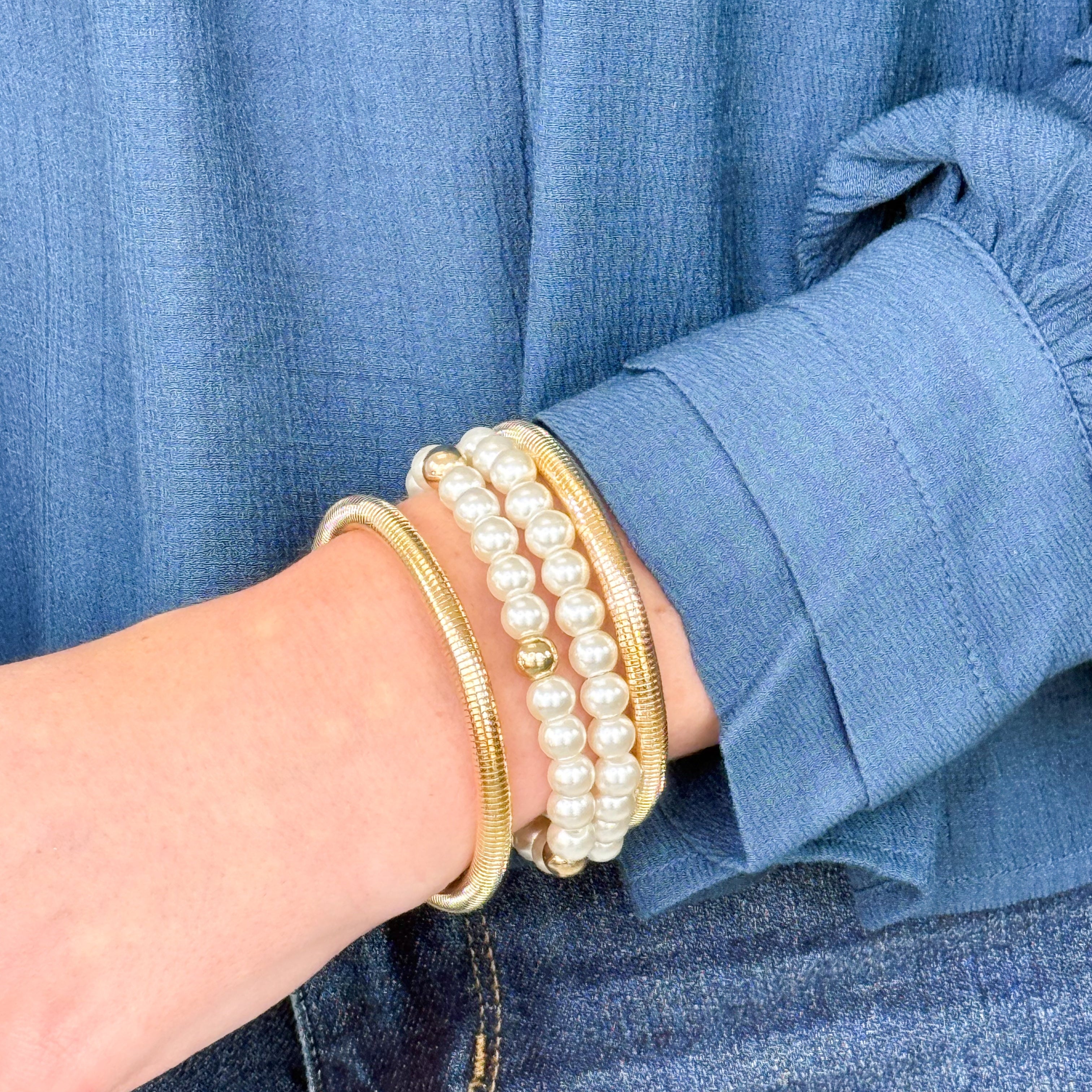 Nicole - Gold and Pearl Beaded Bracelet Set