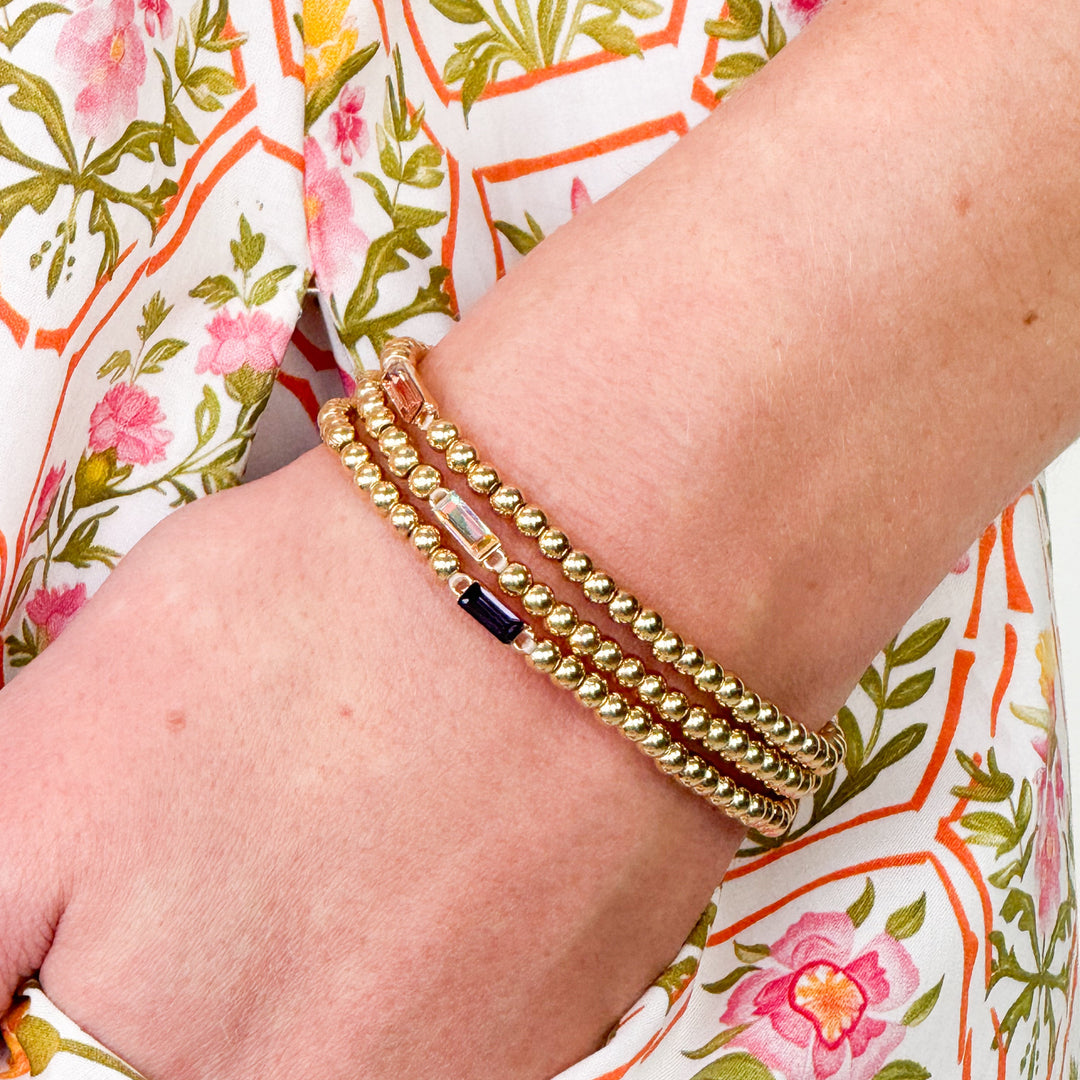 Evelyn - Baguette Rhinestone Gold Beaded Bracelet Set of 3