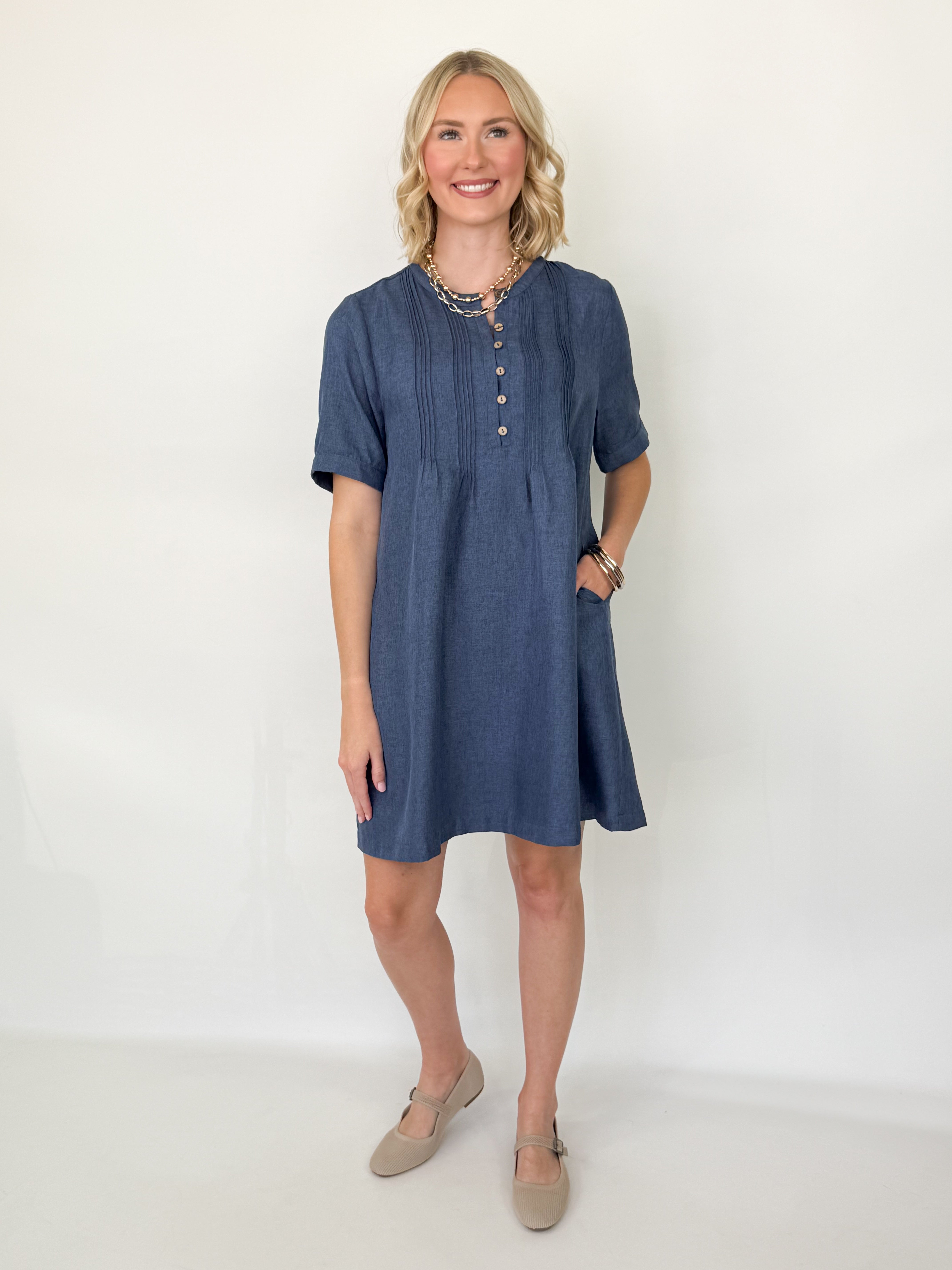 Mindy - Pintuck Babydoll Dress