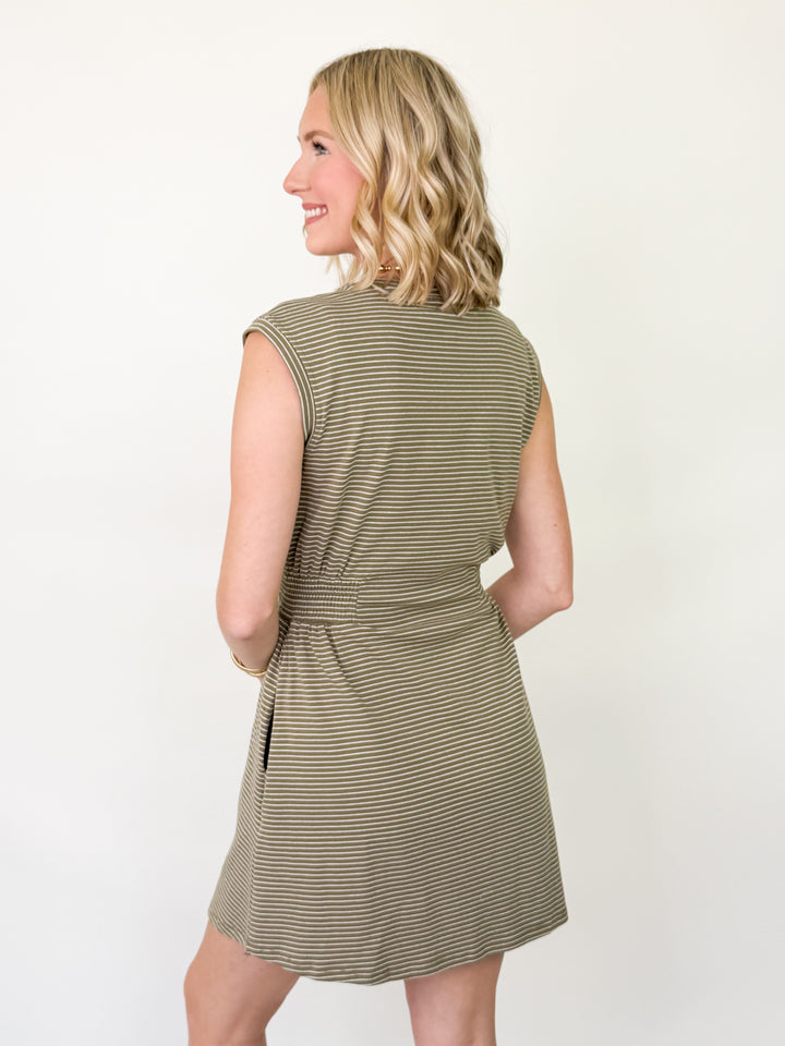 Donna - Olive Striped Jersey Dress