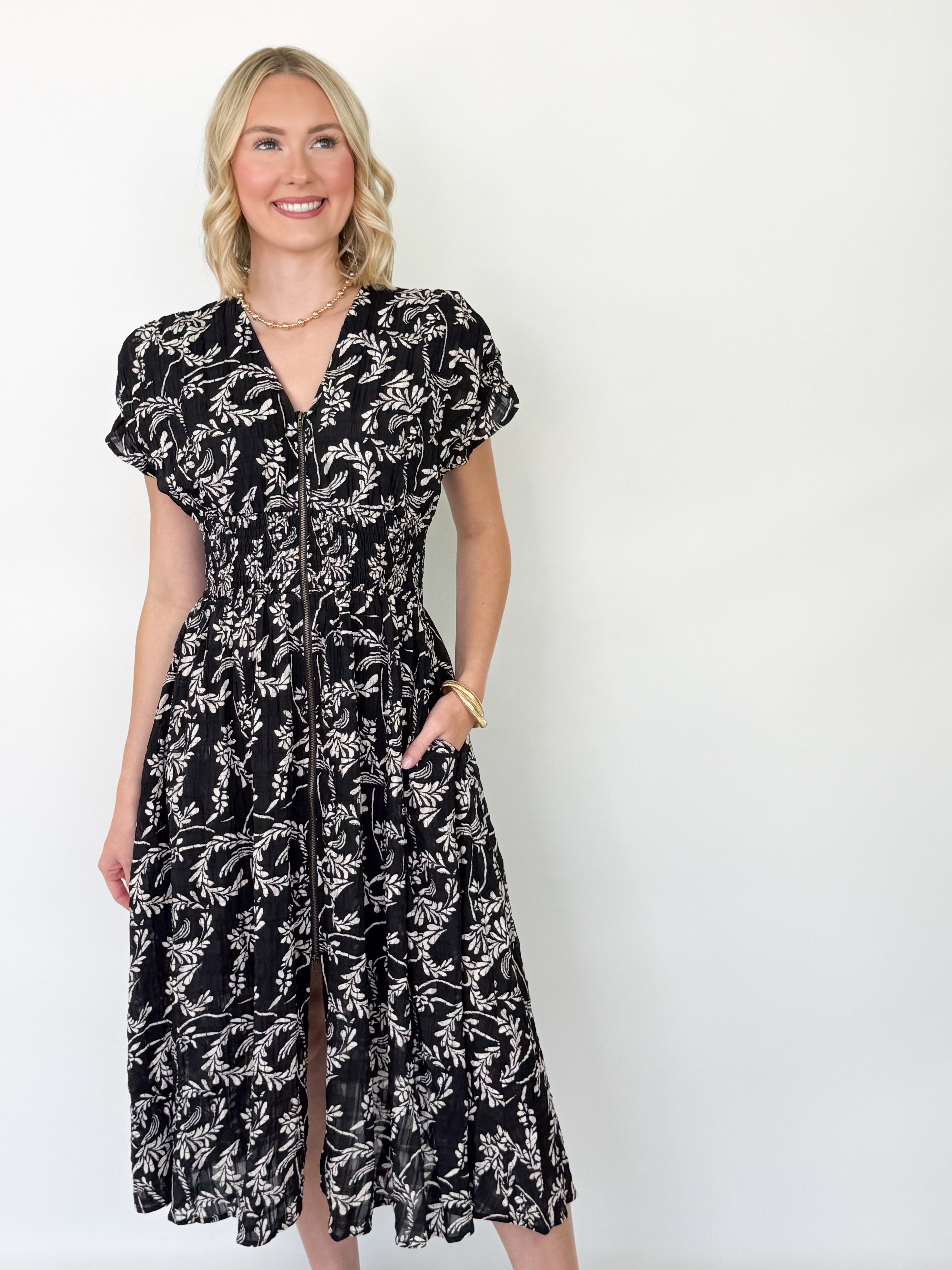 Merideth - Black Floral Midi Dress