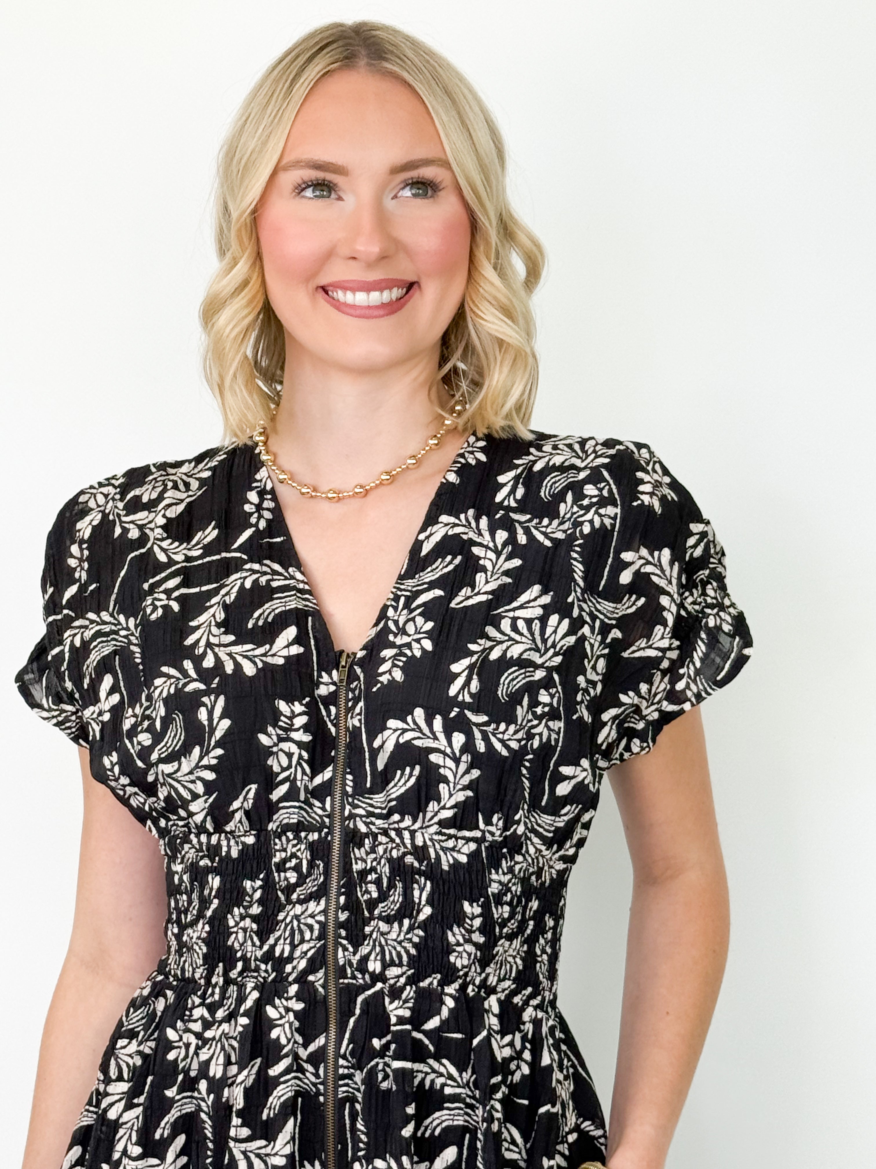 Merideth - Black Floral Midi Dress