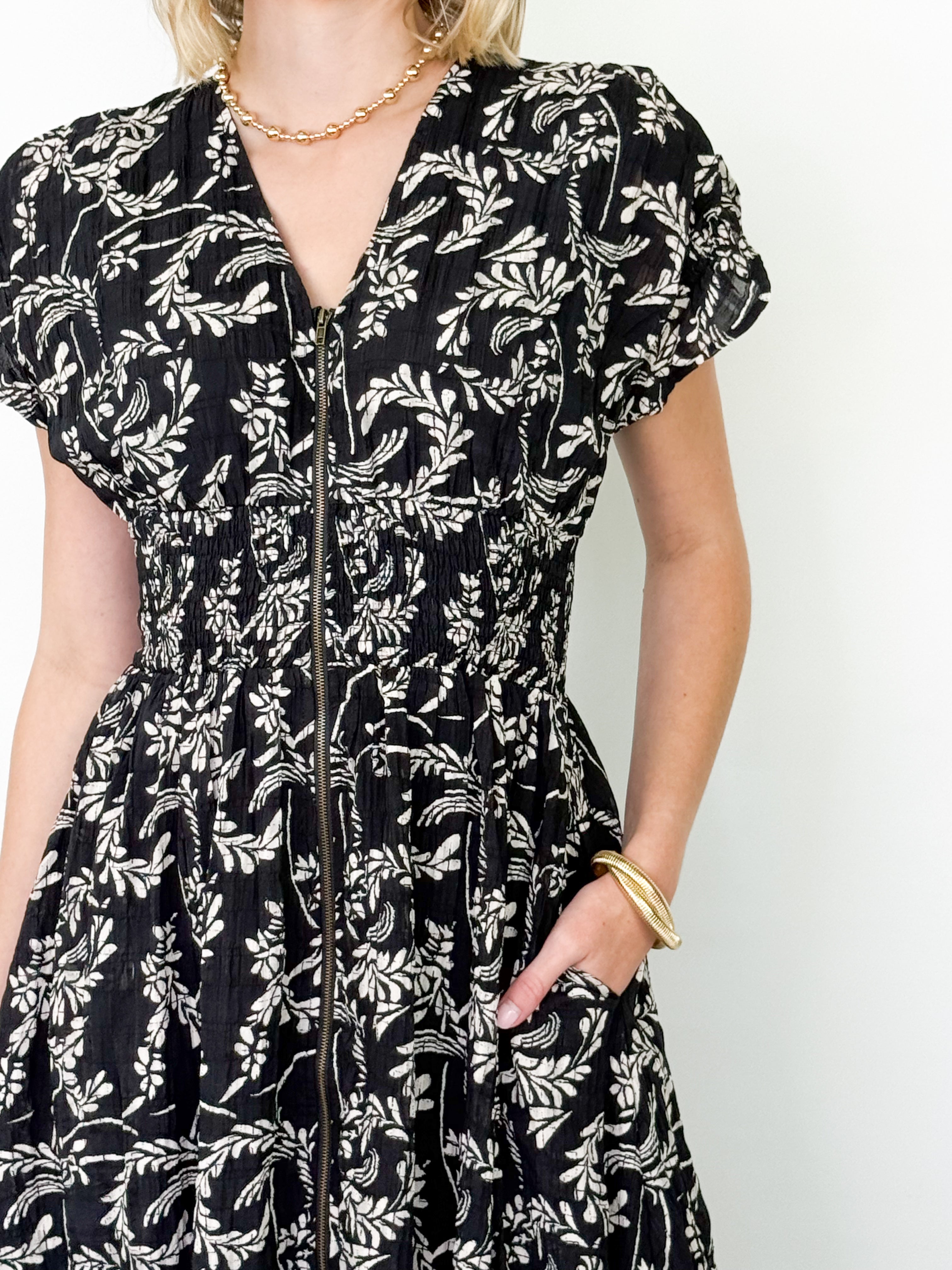 Merideth - Black Floral Midi Dress