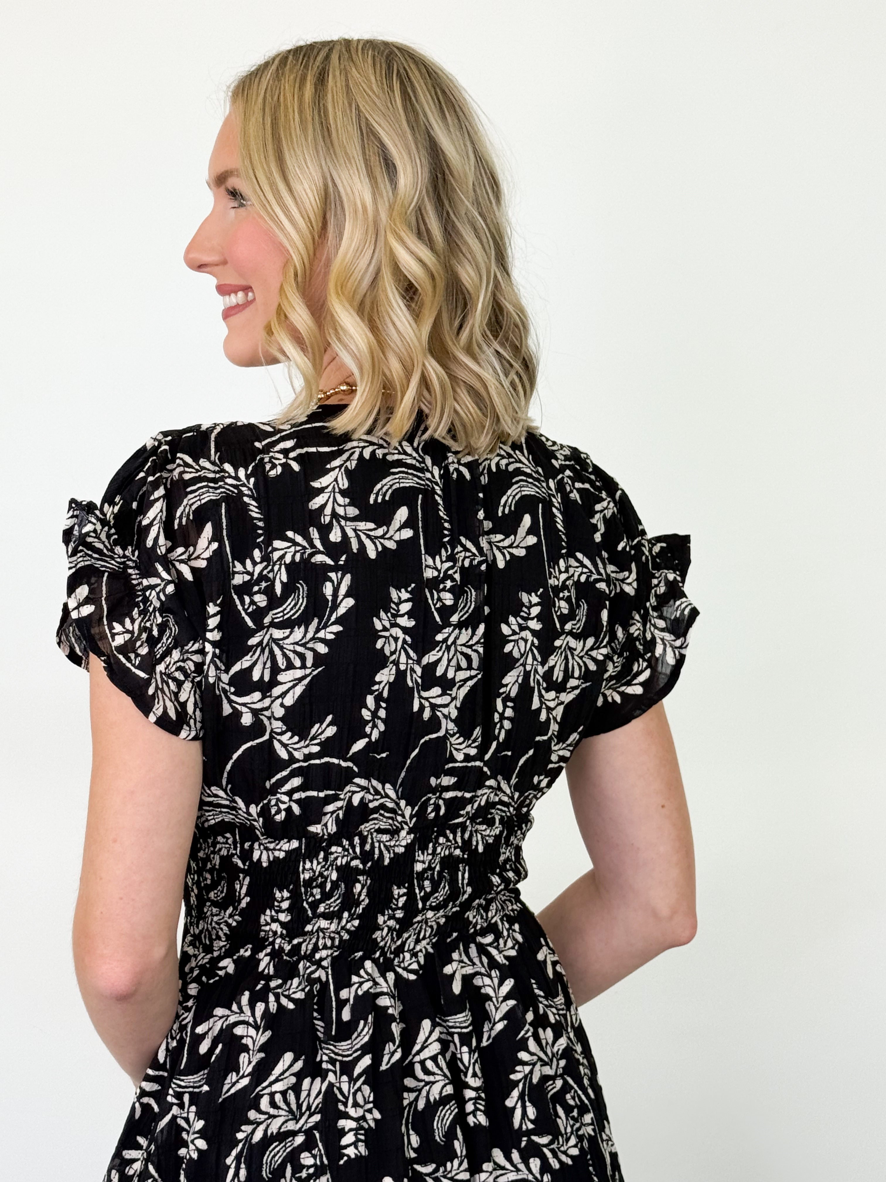 Merideth - Black Floral Midi Dress