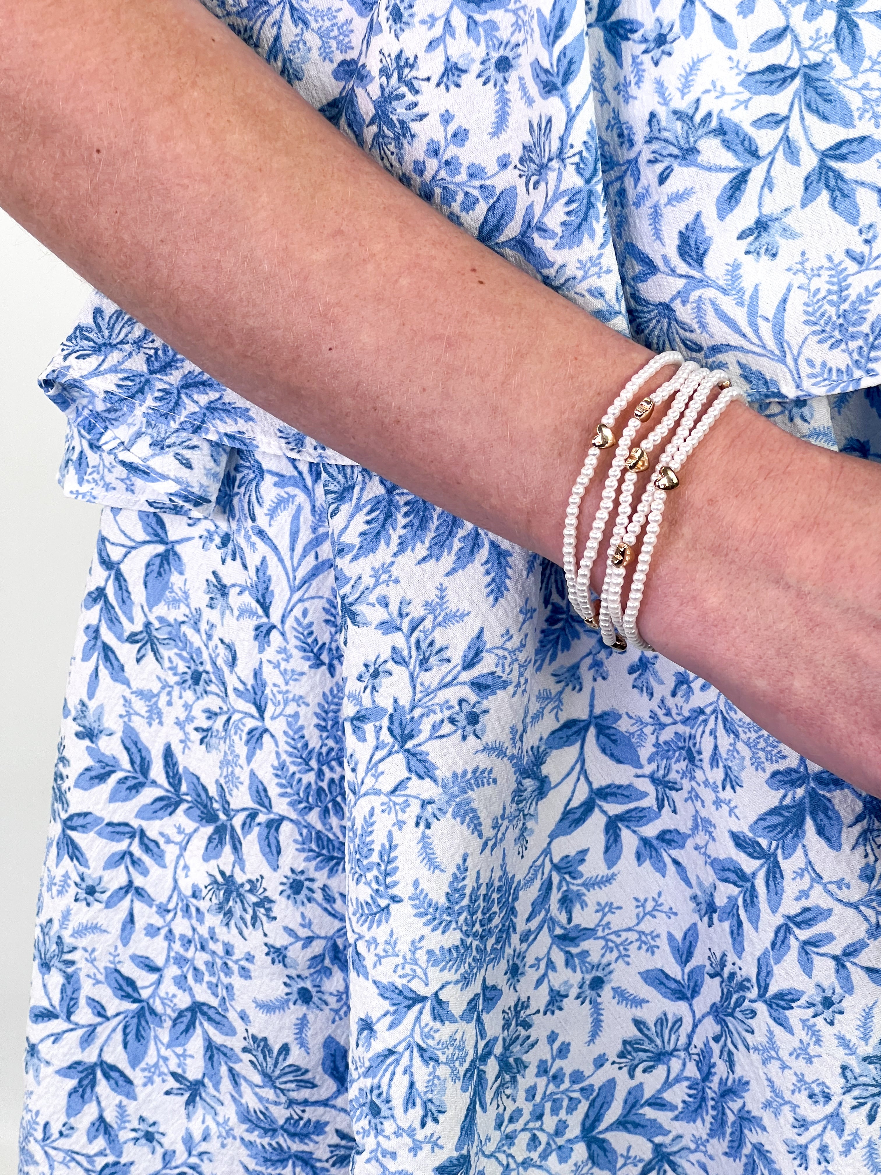 Sadie - Pearl Beaded Bracelet Set w/Hearts