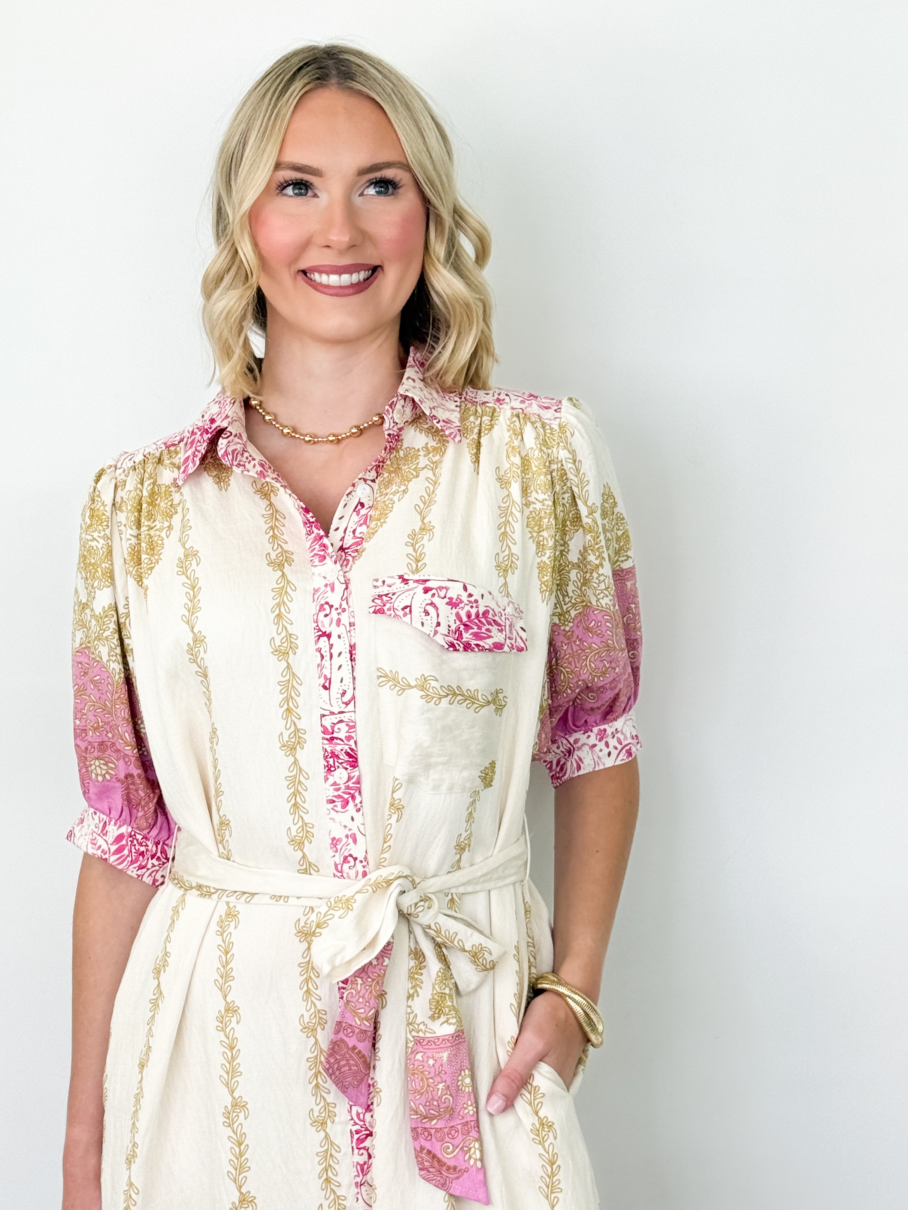 Kelly - Pink Floral Midi Dress