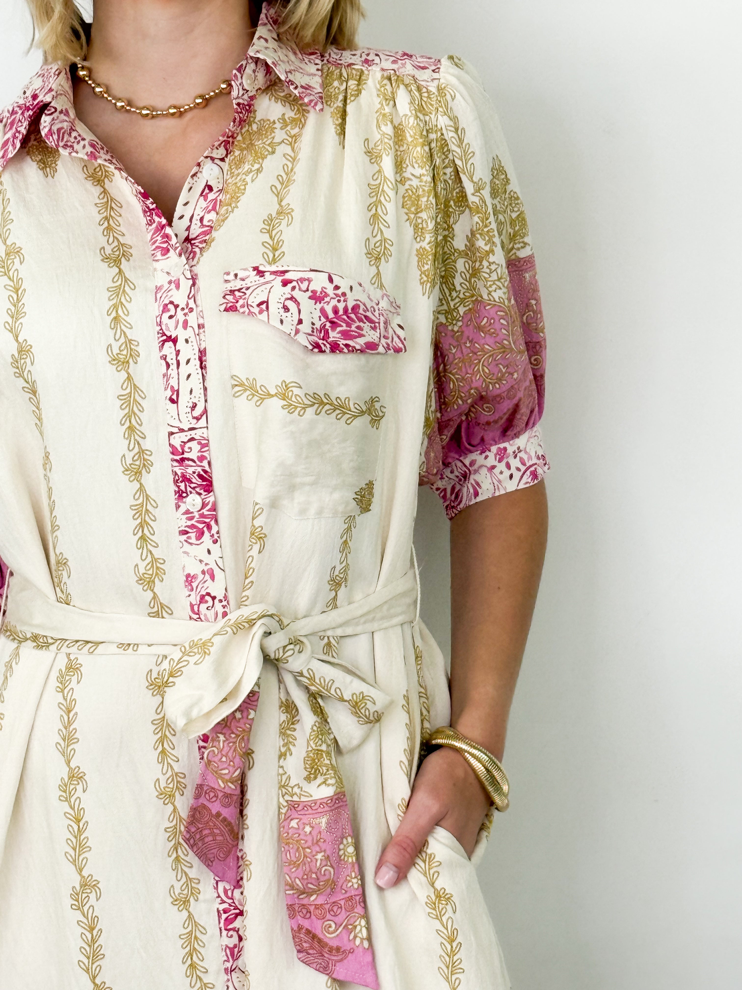 Kelly - Pink Floral Midi Dress