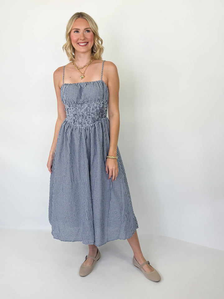 Paris - Navy Gingham Midi Dress