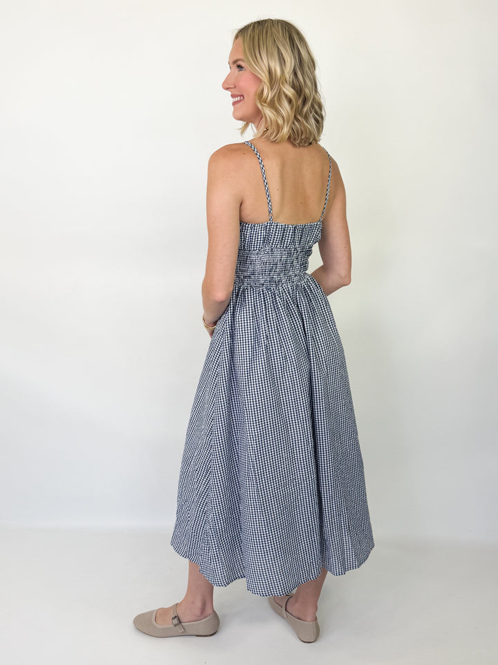 Paris - Navy Gingham Midi Dress