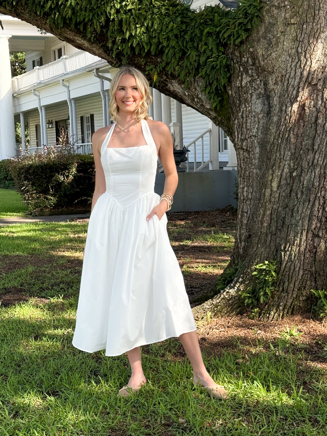Dolly - White Halter Midi Dress