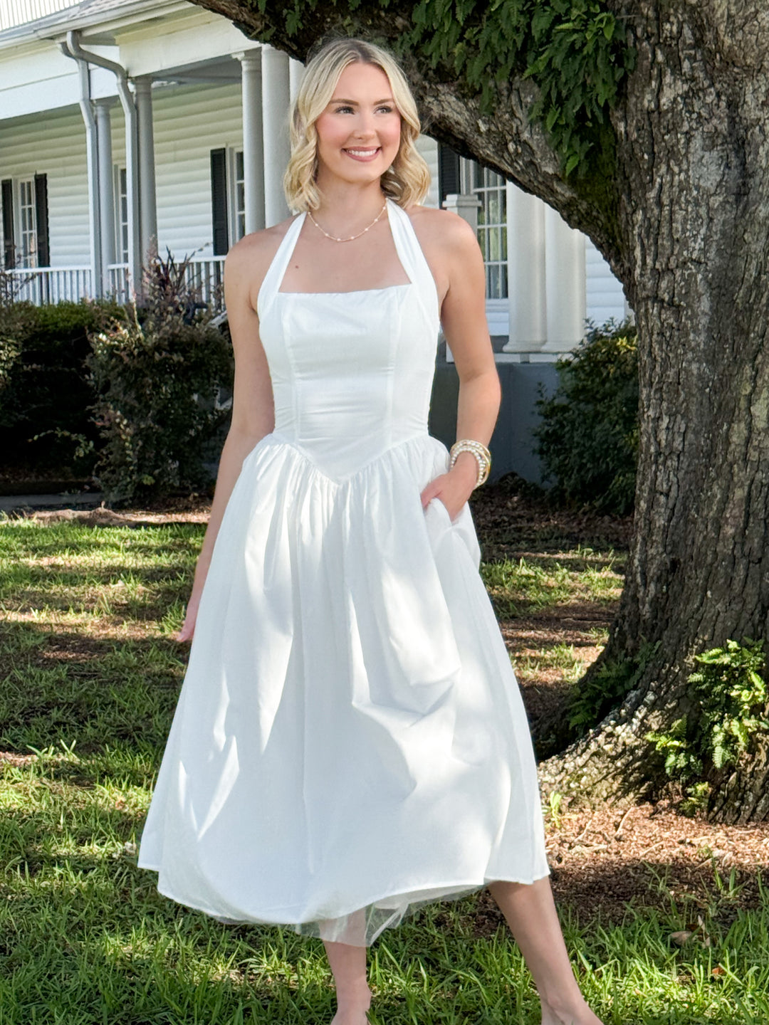 Dolly - White Halter Midi Dress