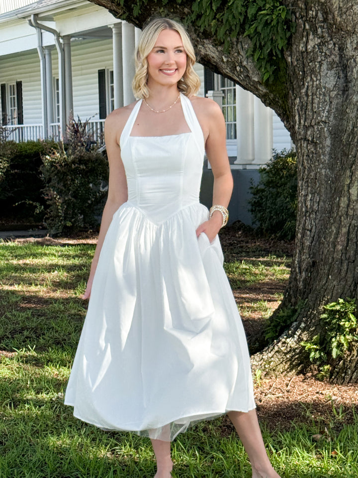 Dolly - White Halter Midi Dress