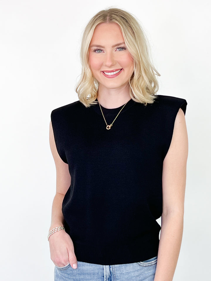 Brooke - Shoulder Pad Knit Top (Black)