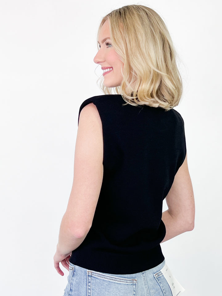 Brooke - Shoulder Pad Knit Top (Black)