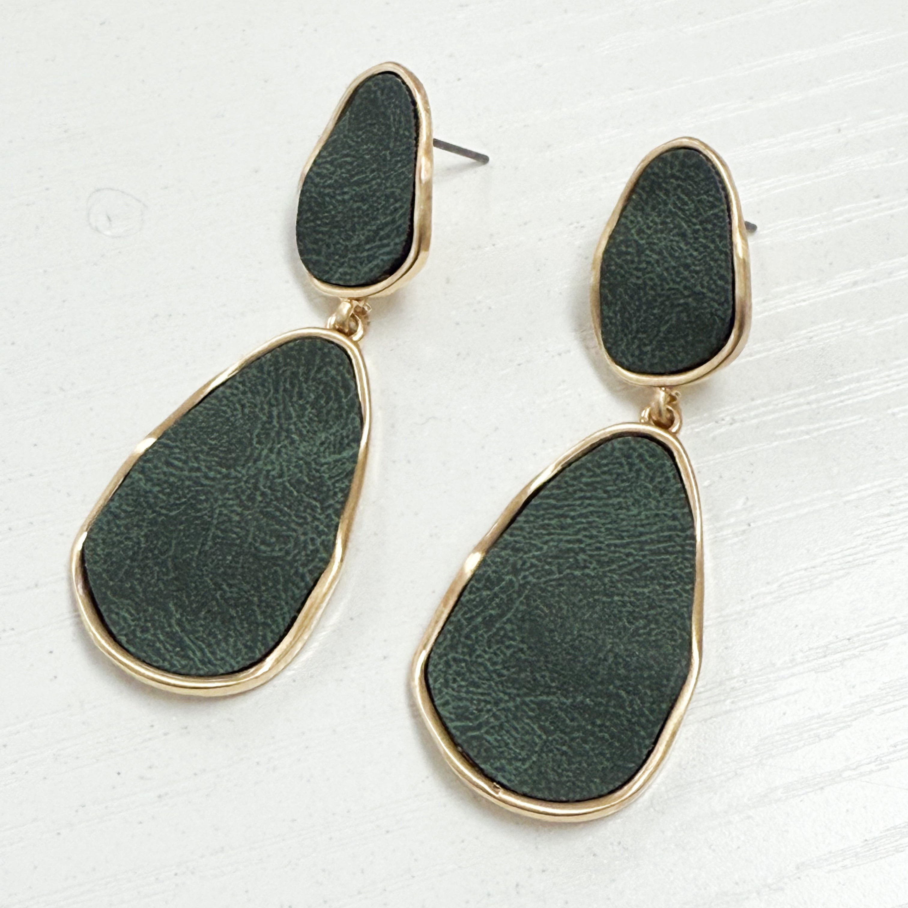 Nessa - Faux Leather Teardrop Earrings (Olive)